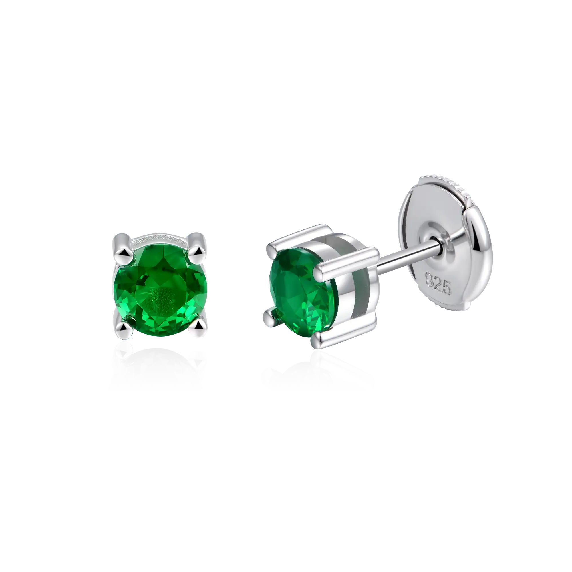 Round Cut Stud Earring - Green