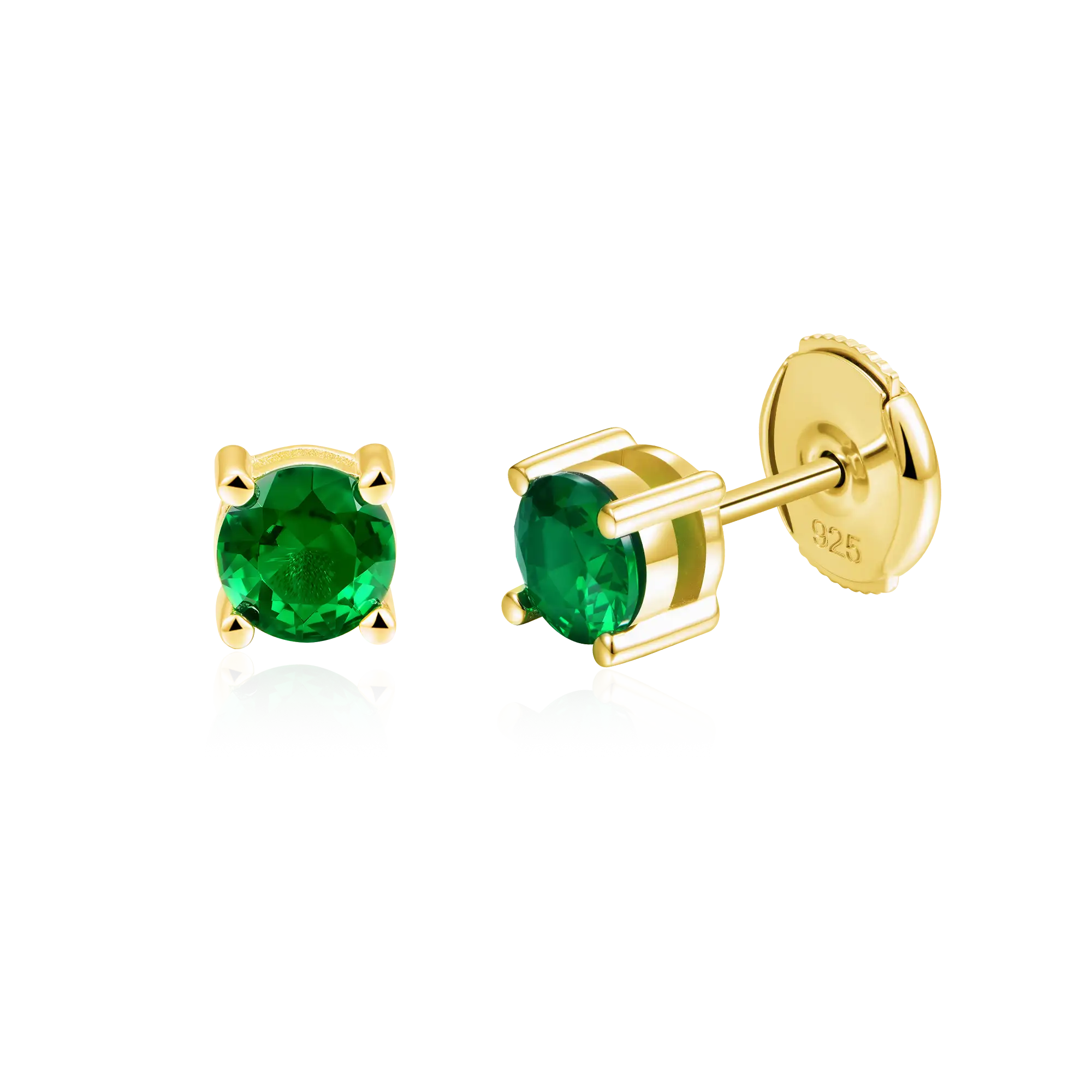 Round Cut Stud Earring - Green