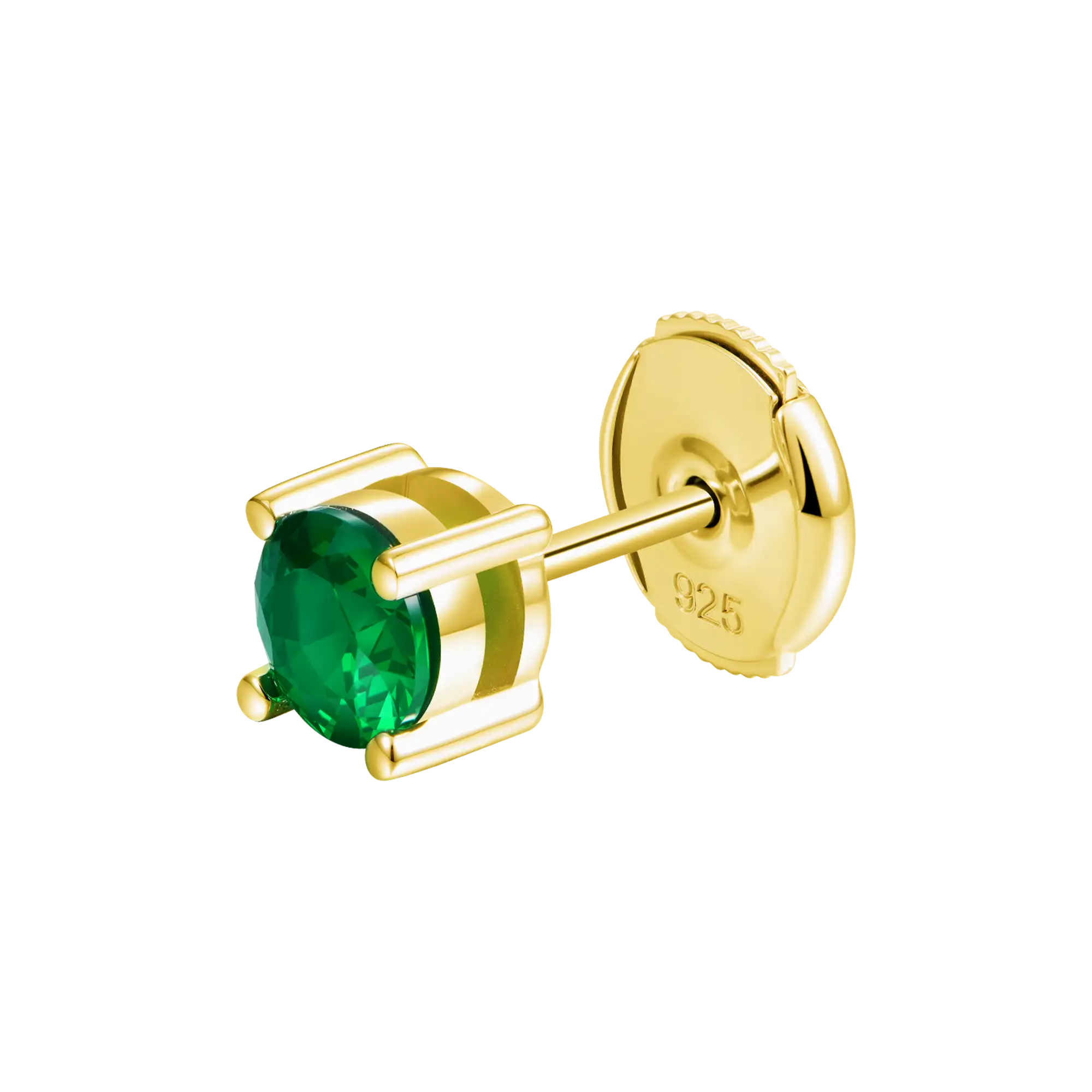 Round Cut Stud Earring - Green