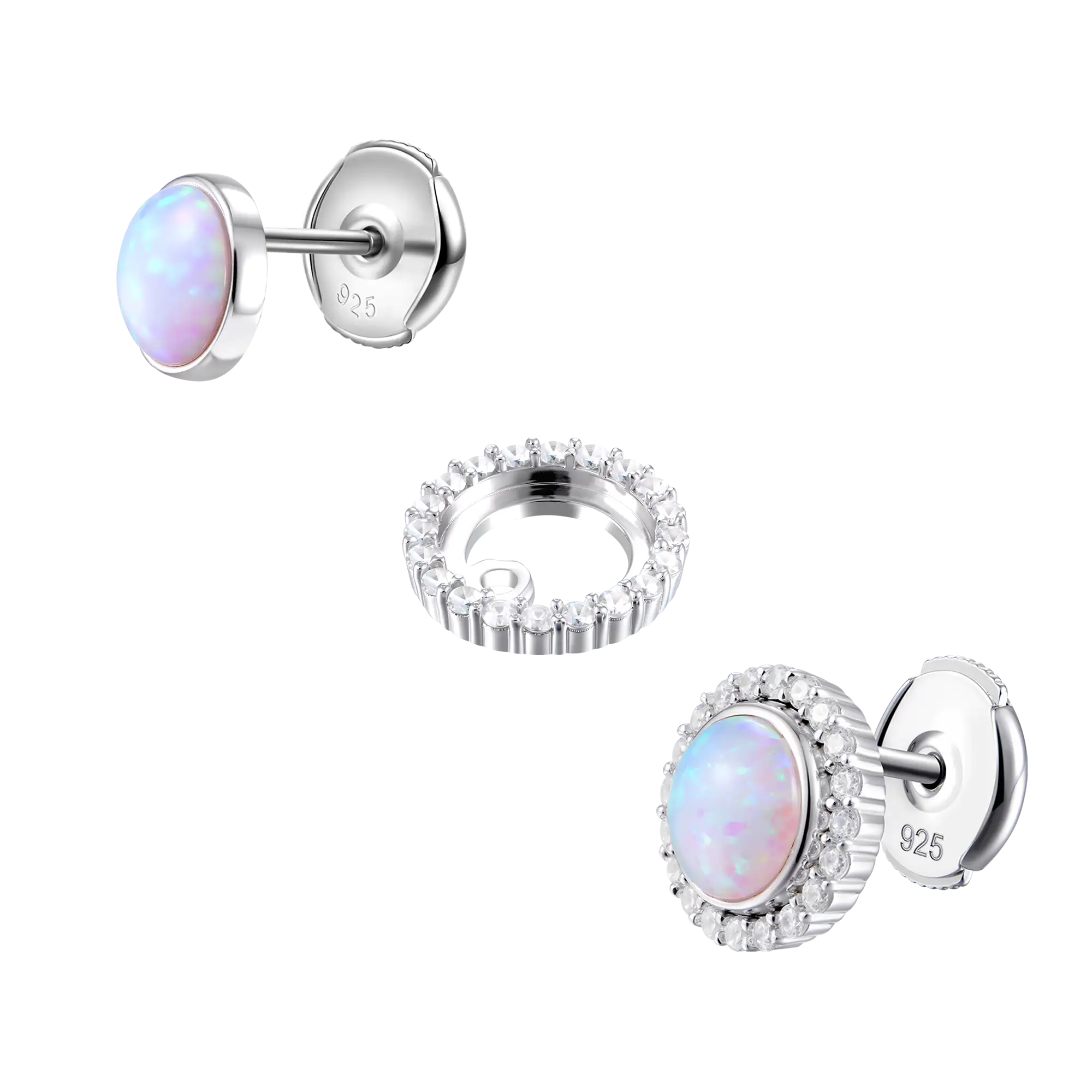 S925 Opal Halo Detachable Stud Earrings