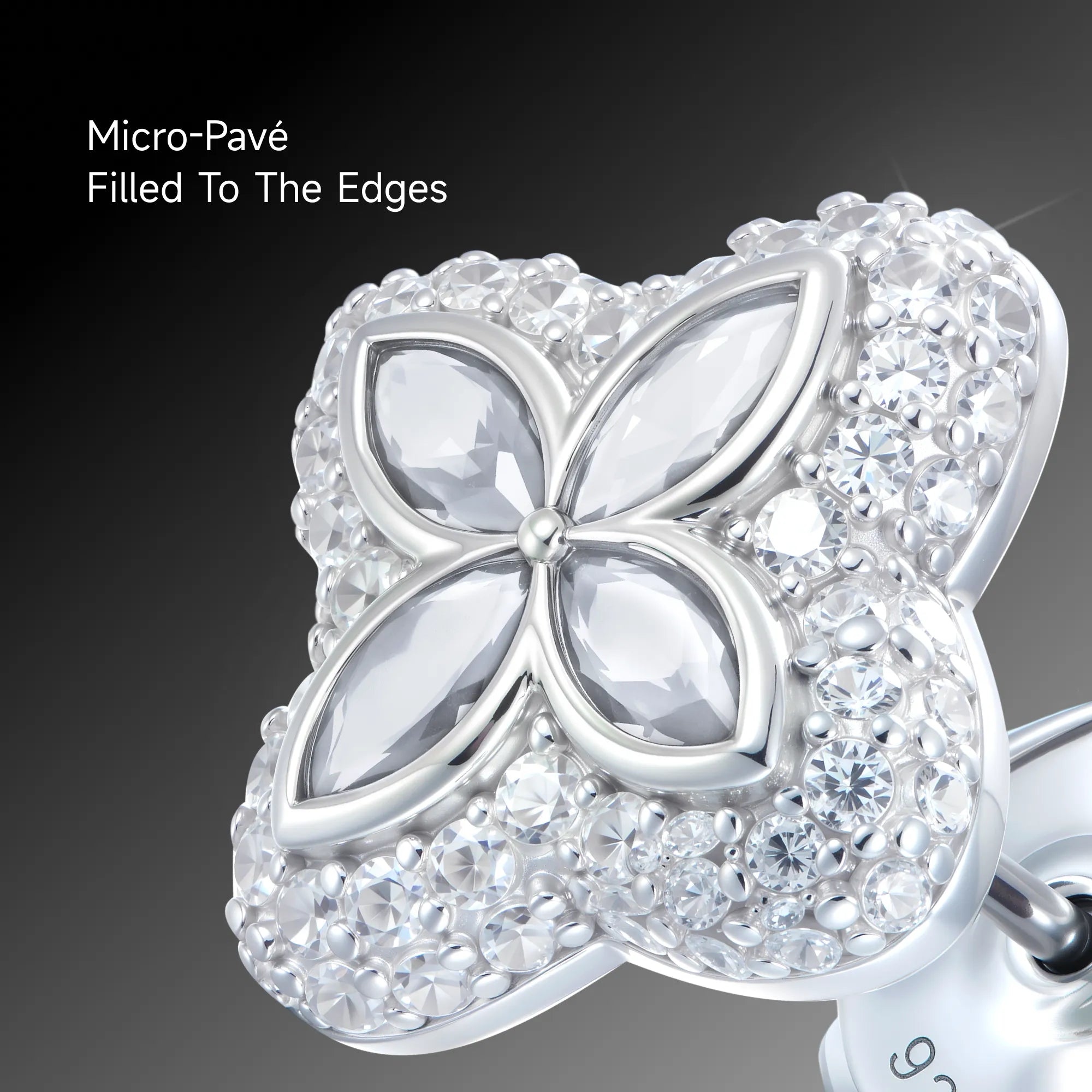 S925 Iced Luminous Clover Earrings - White Diamond