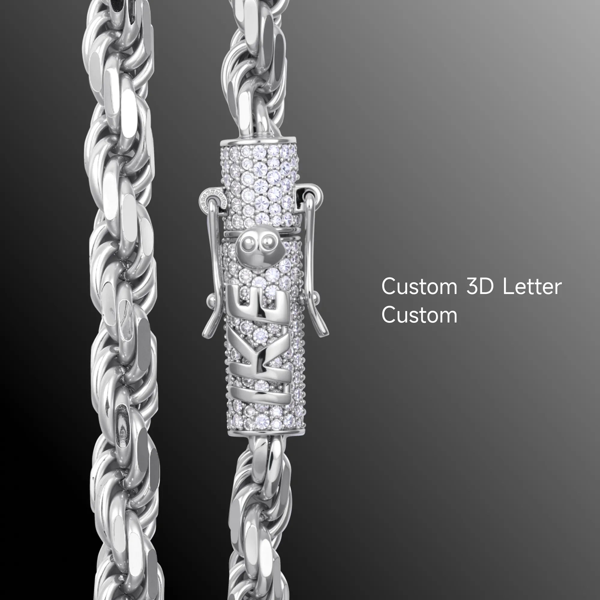 S925 Rope Chain With Moissanite Clasp - 6mm