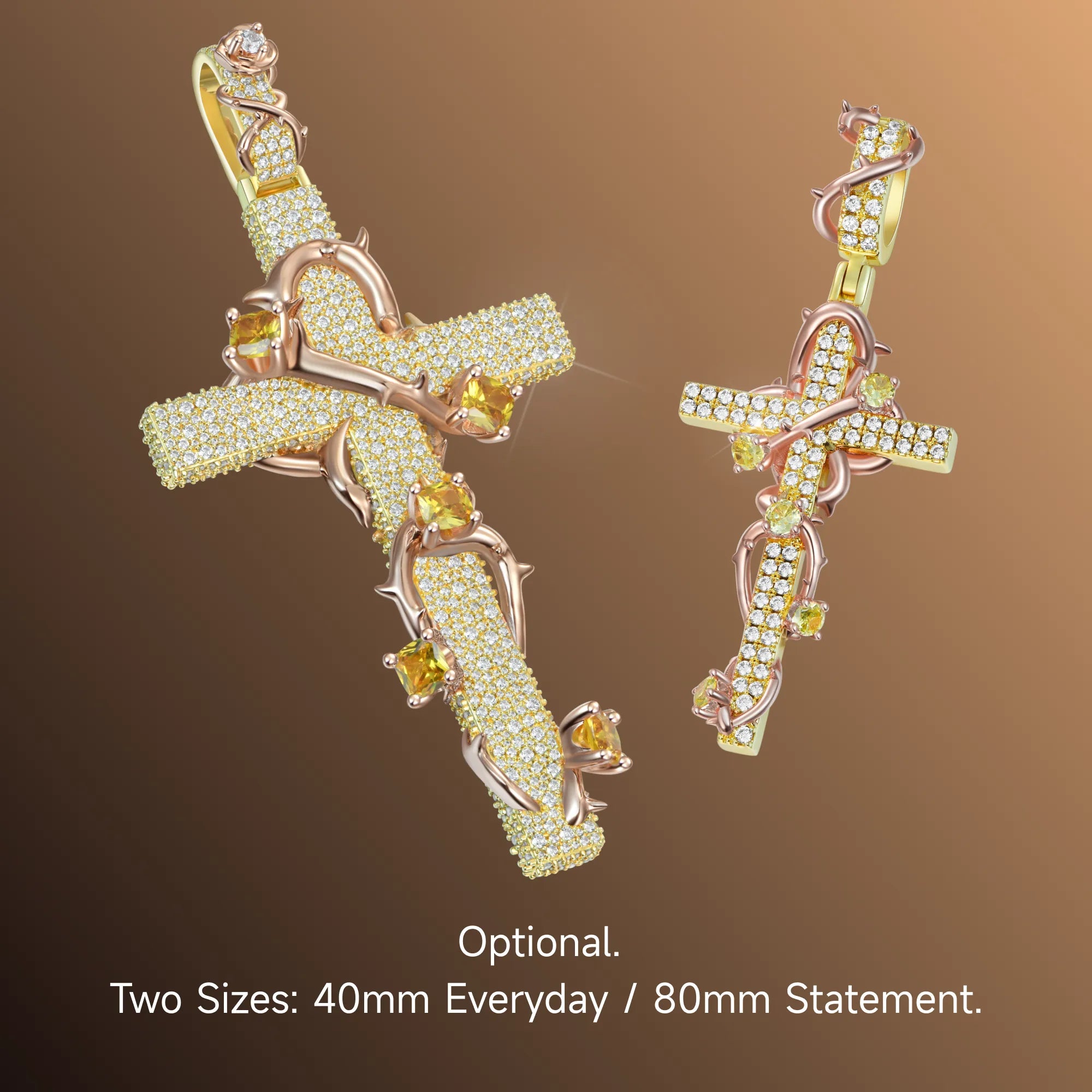 Moissanite Thorned Rose Cross Pendant