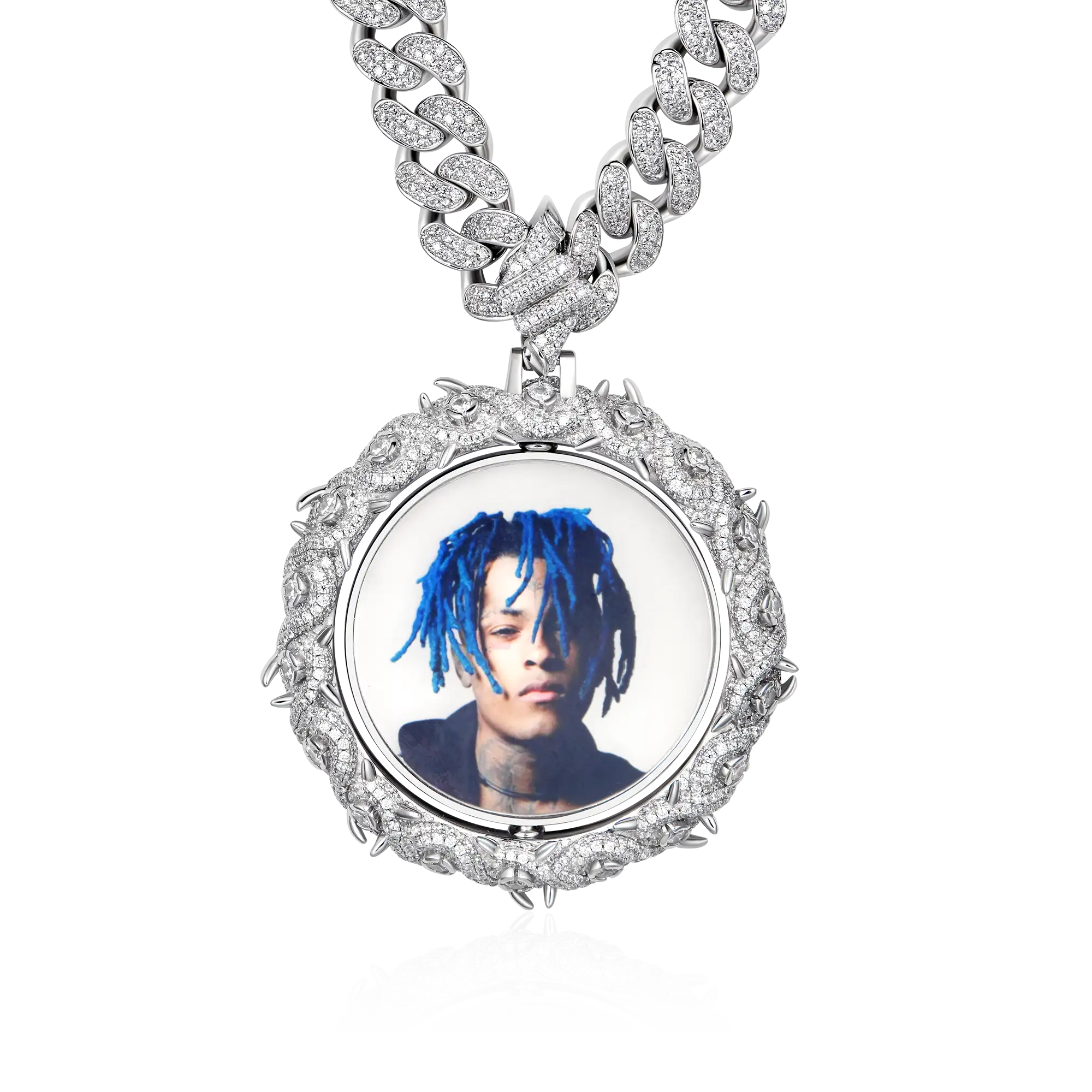 Custom Rotating Double Sided Moissanite Thorns Photo Necklace Pendant