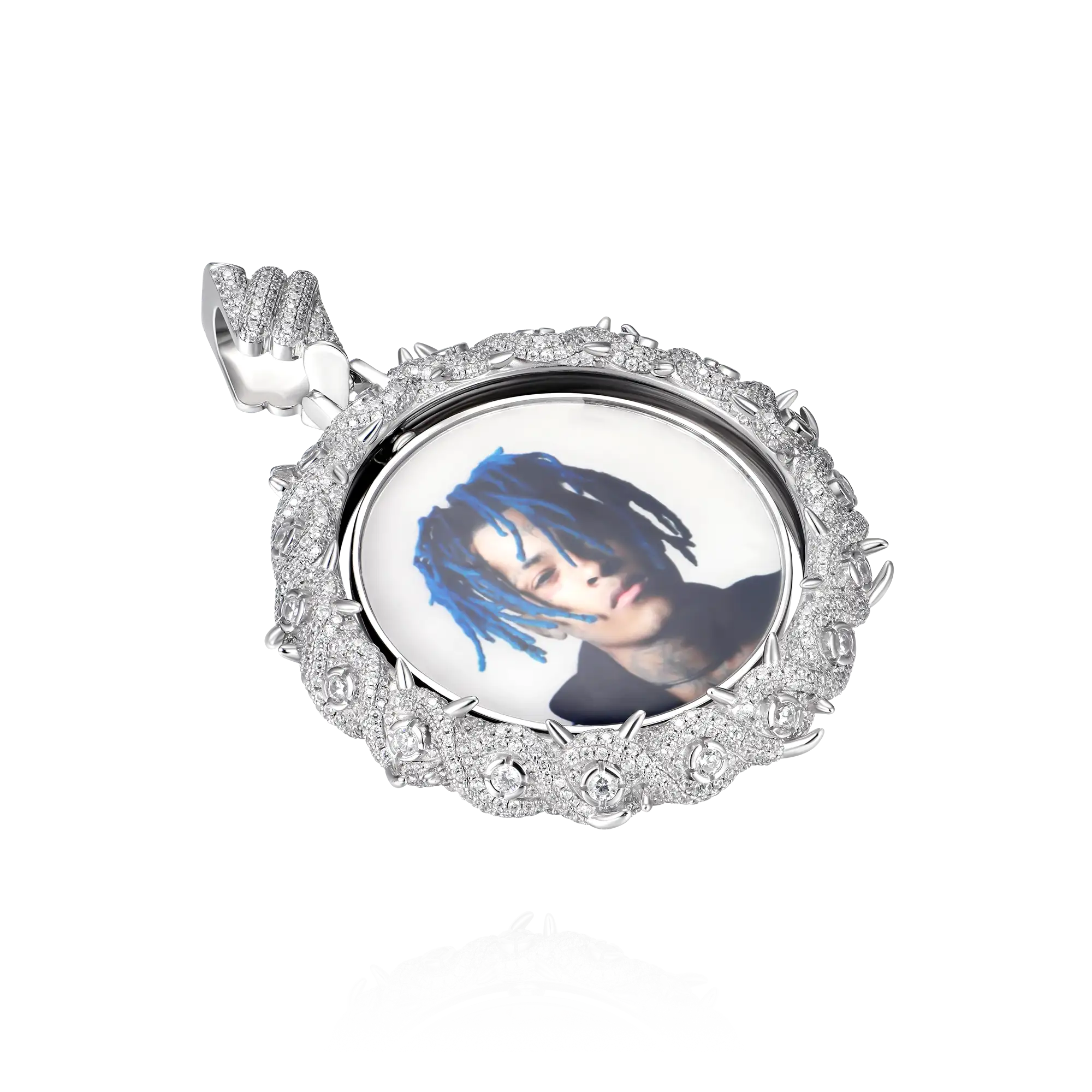 Custom Rotating Double Sided Moissanite Thorns Photo Necklace Pendant