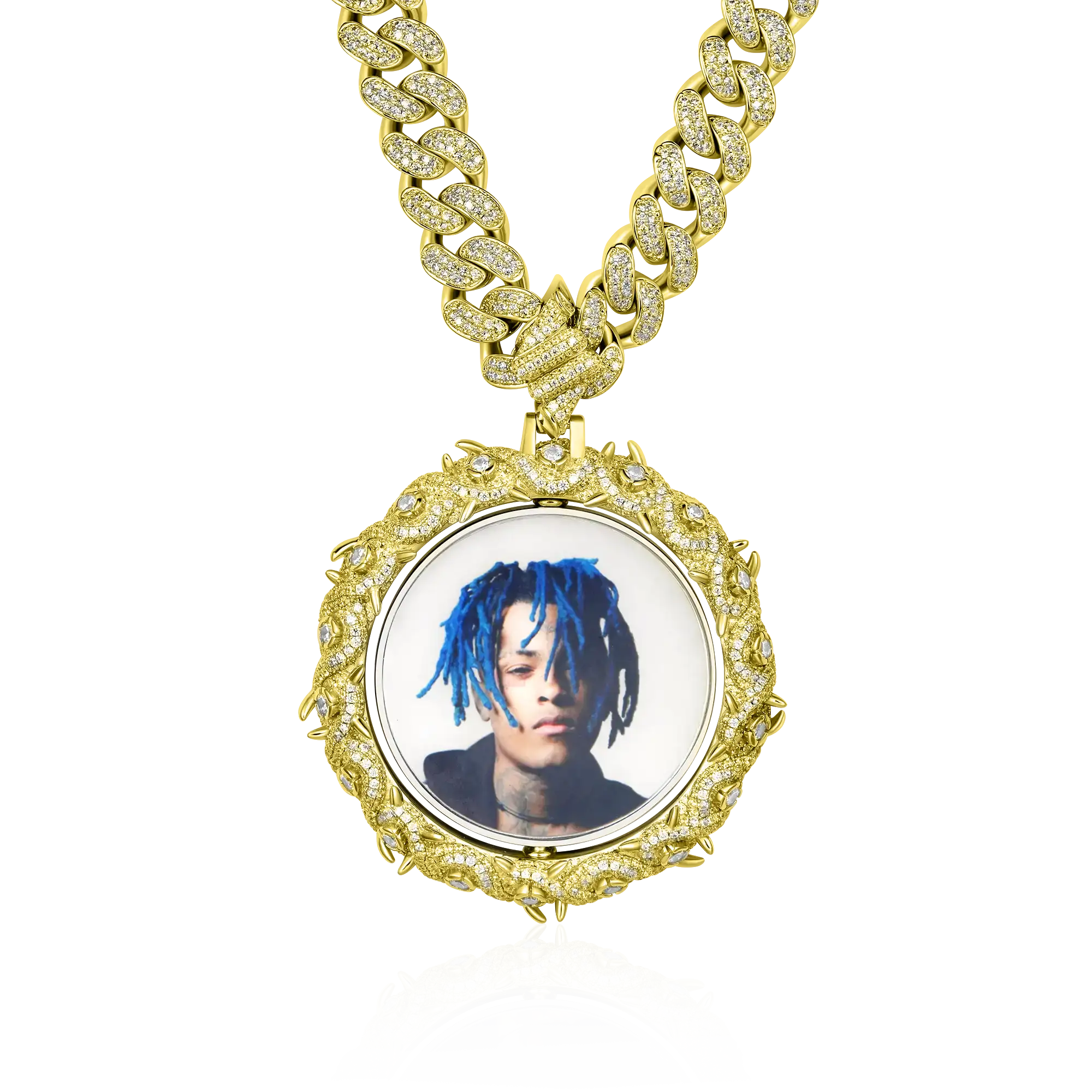 Custom Rotating Double Sided Moissanite Thorns Photo Necklace Pendant