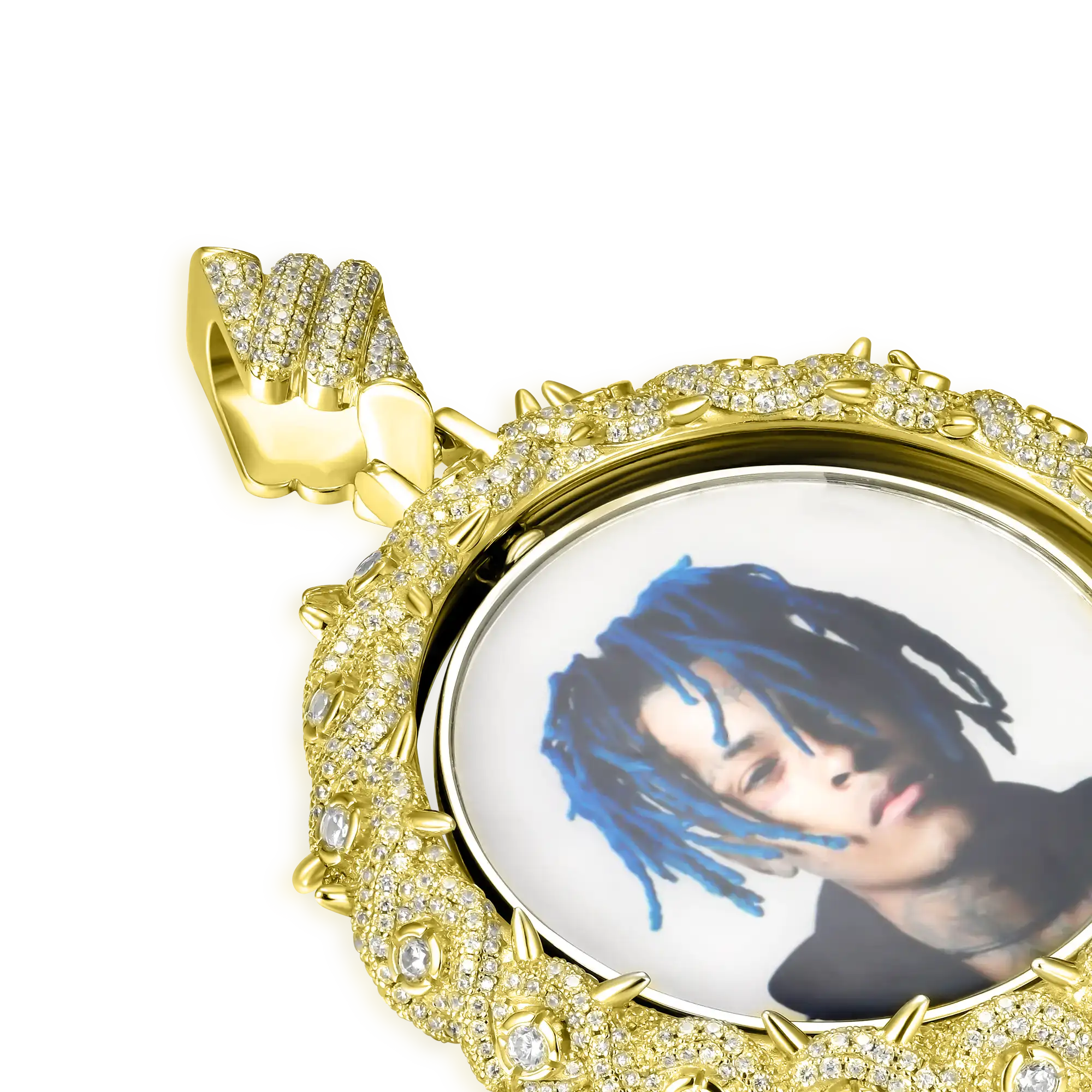 Custom Rotating Double Sided Moissanite Thorns Photo Necklace Pendant