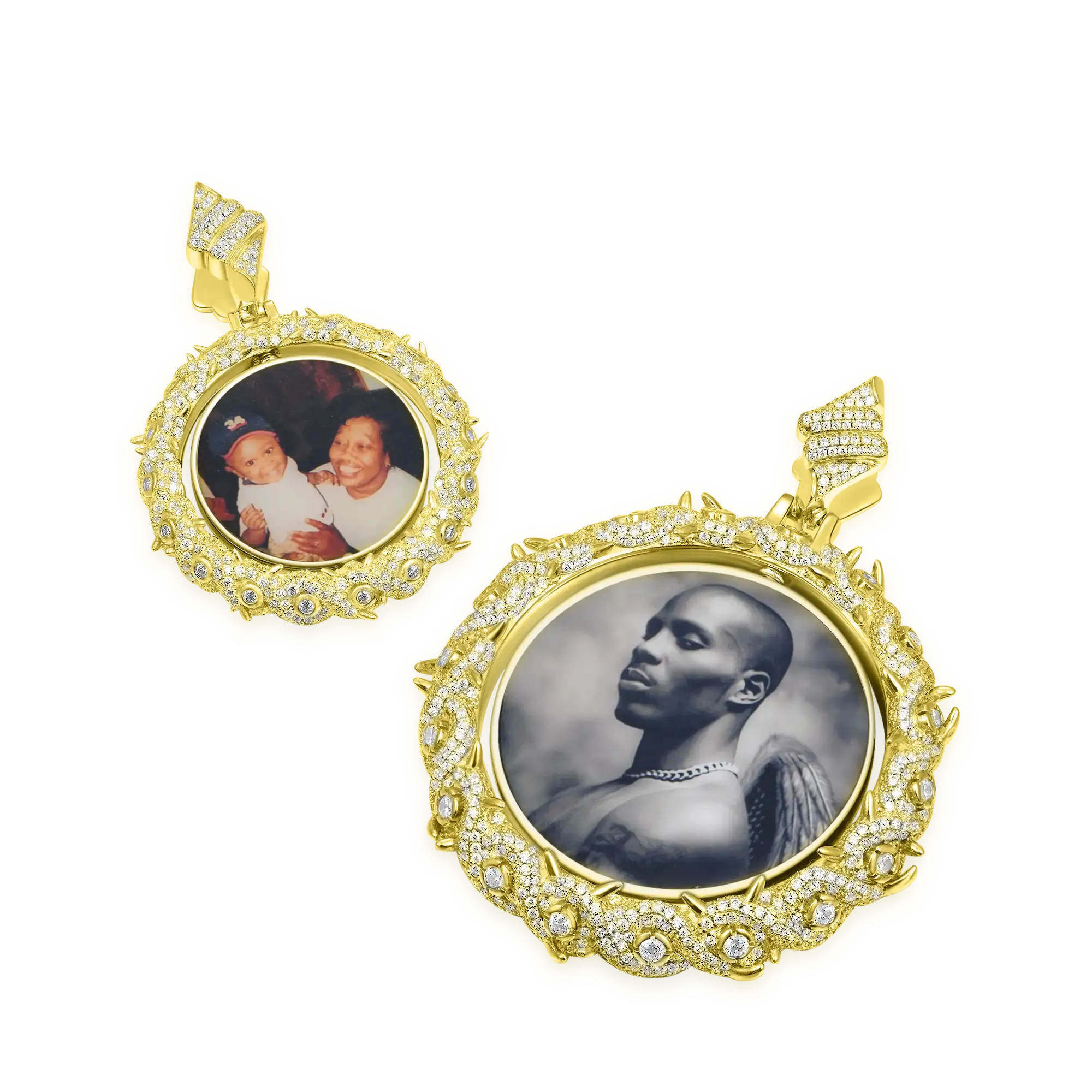 Custom Rotating Double Sided Moissanite Thorns Photo Necklace Pendant