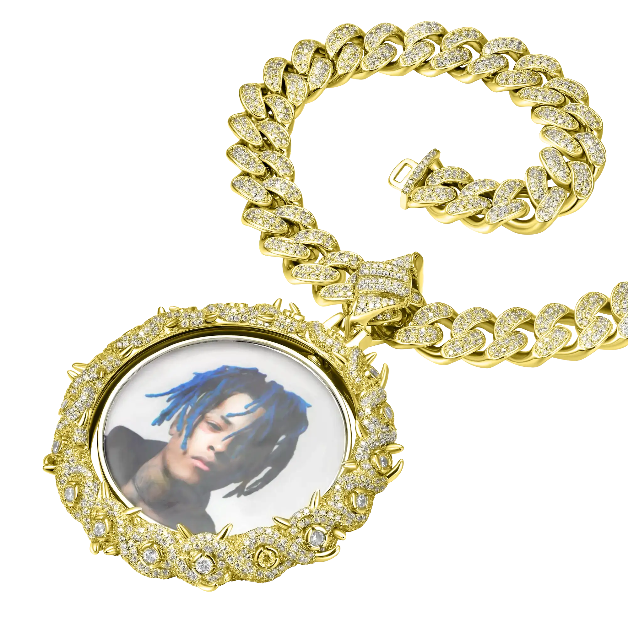 Custom Rotating Double Sided Moissanite Thorns Photo Necklace Pendant