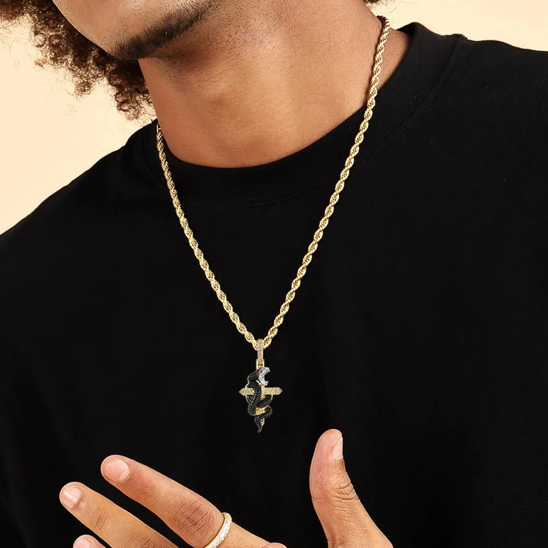14K Gold Iced Out Moissanite Python Cross Pendant - Hip Hop Style - APORRO