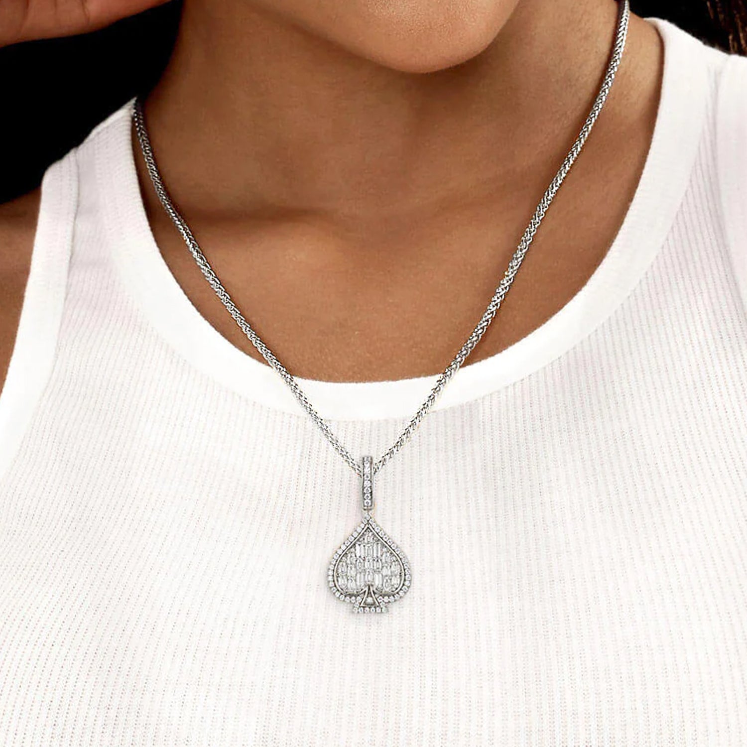 Moissanite Emerald Cut Spade Pendant