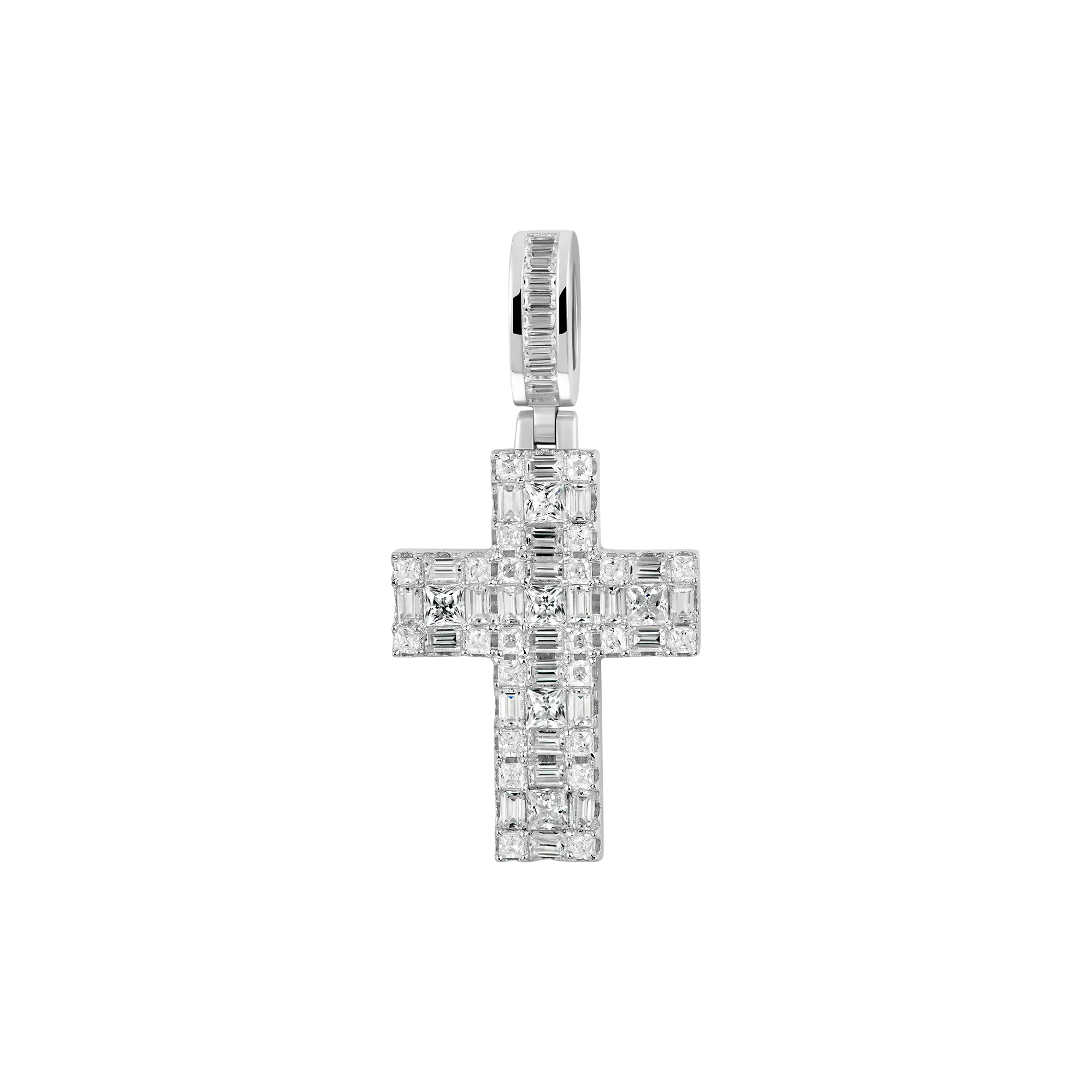 Moissanite Halo Cross Pendant - Princess Cut