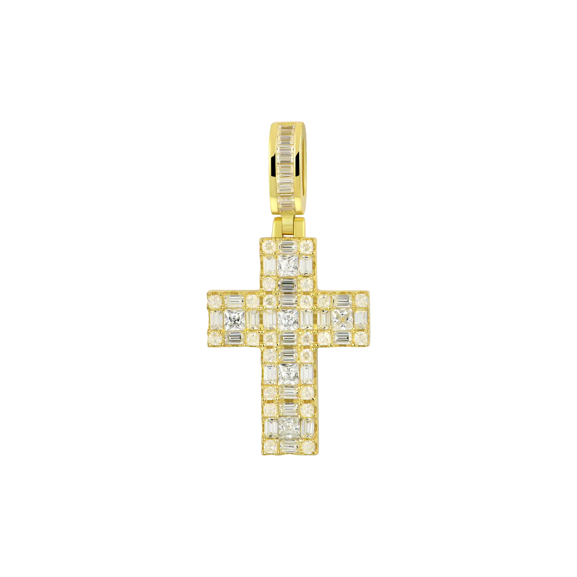 Moissanite Halo Cross Pendant - Princess Cut