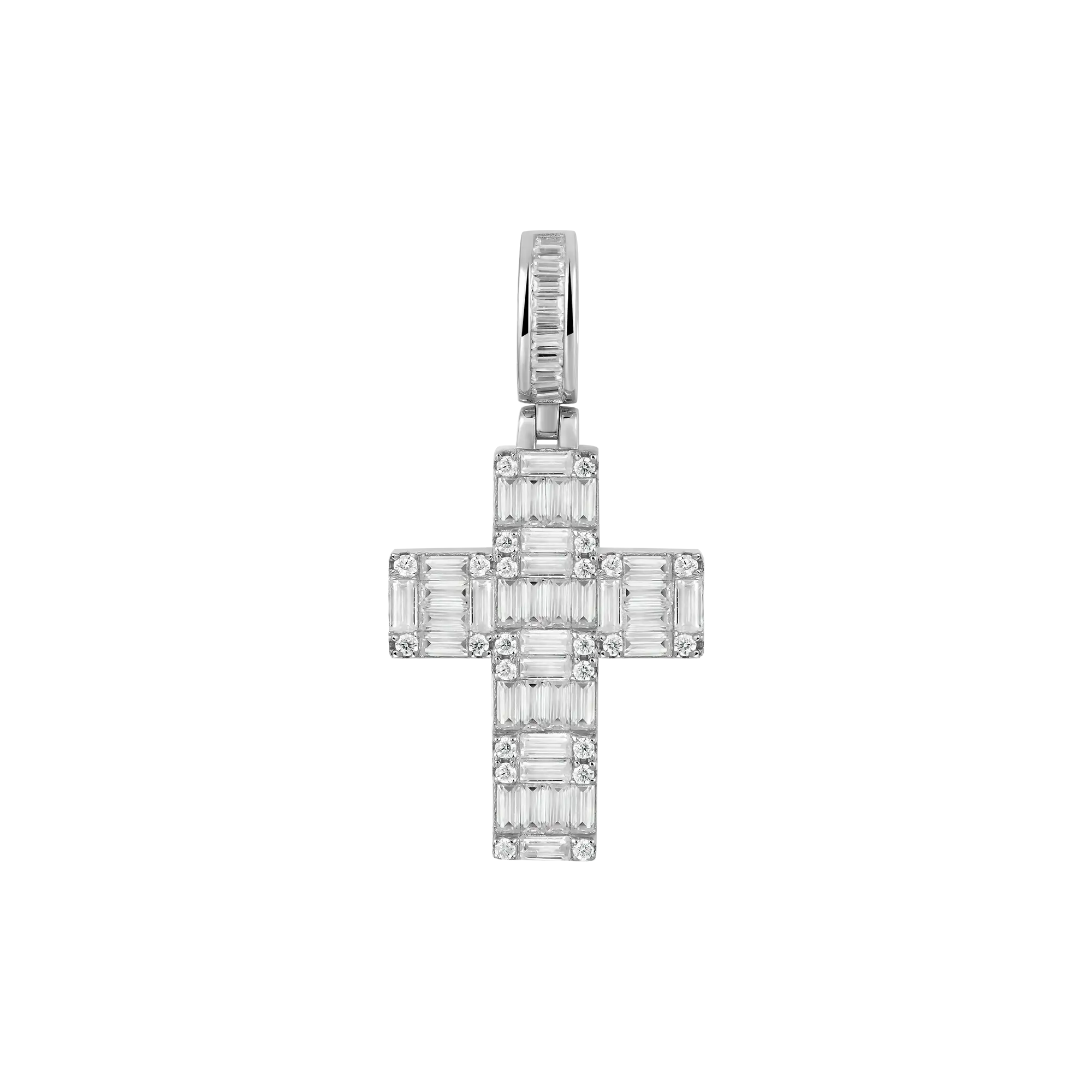 Halo Cross Pendant - Baguette Cut