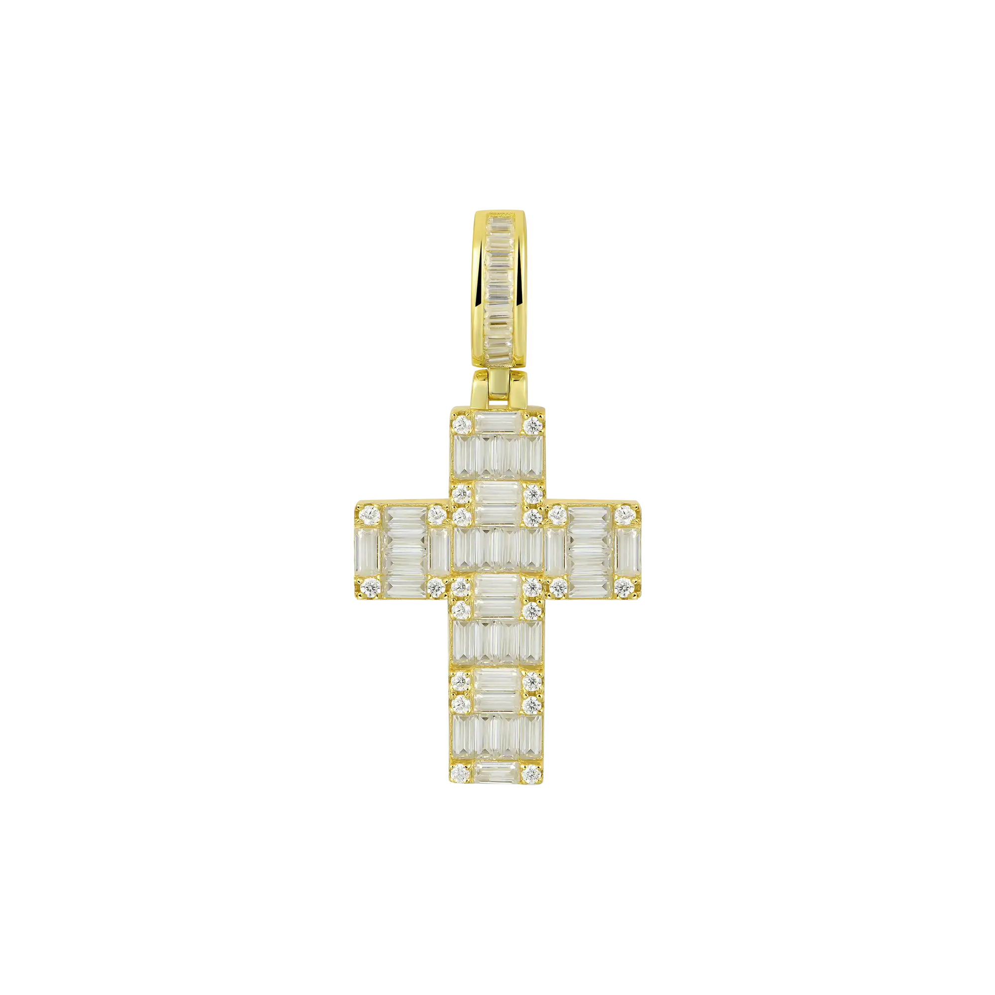 Halo Cross Pendant - Baguette Cut