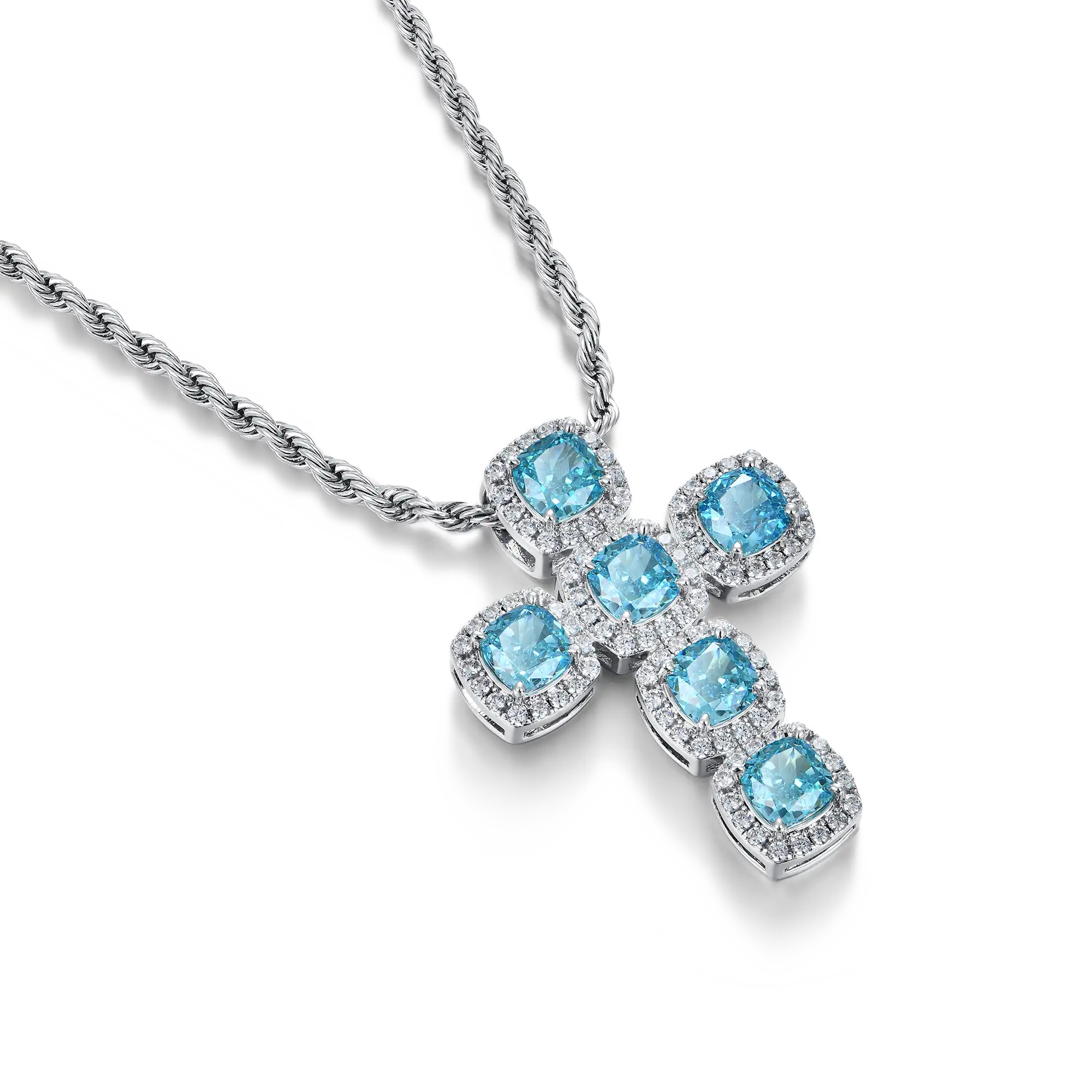 Radiant Cut Clustered Cross Pendant