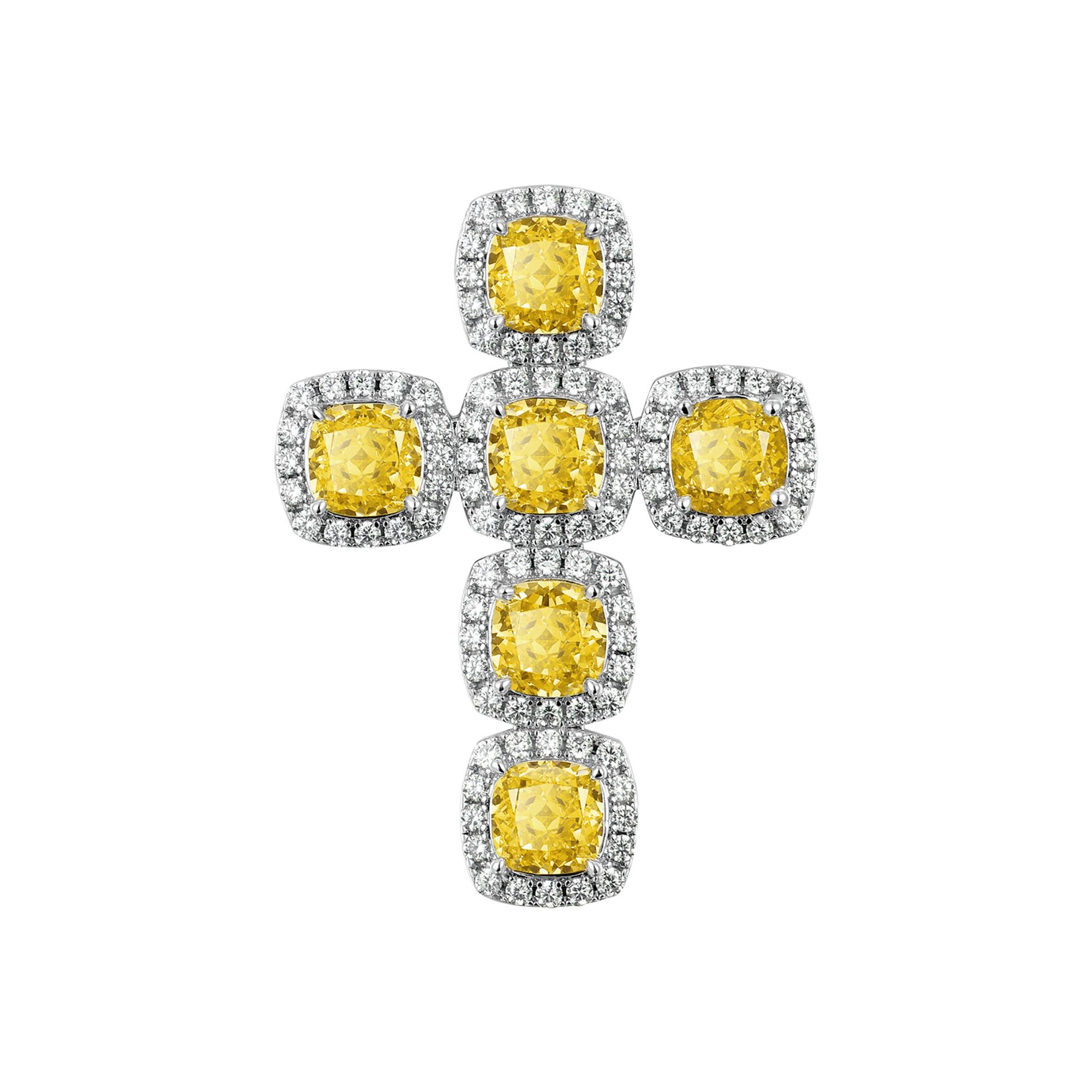 37mm Flower Cut Gemstone Cross Pendant