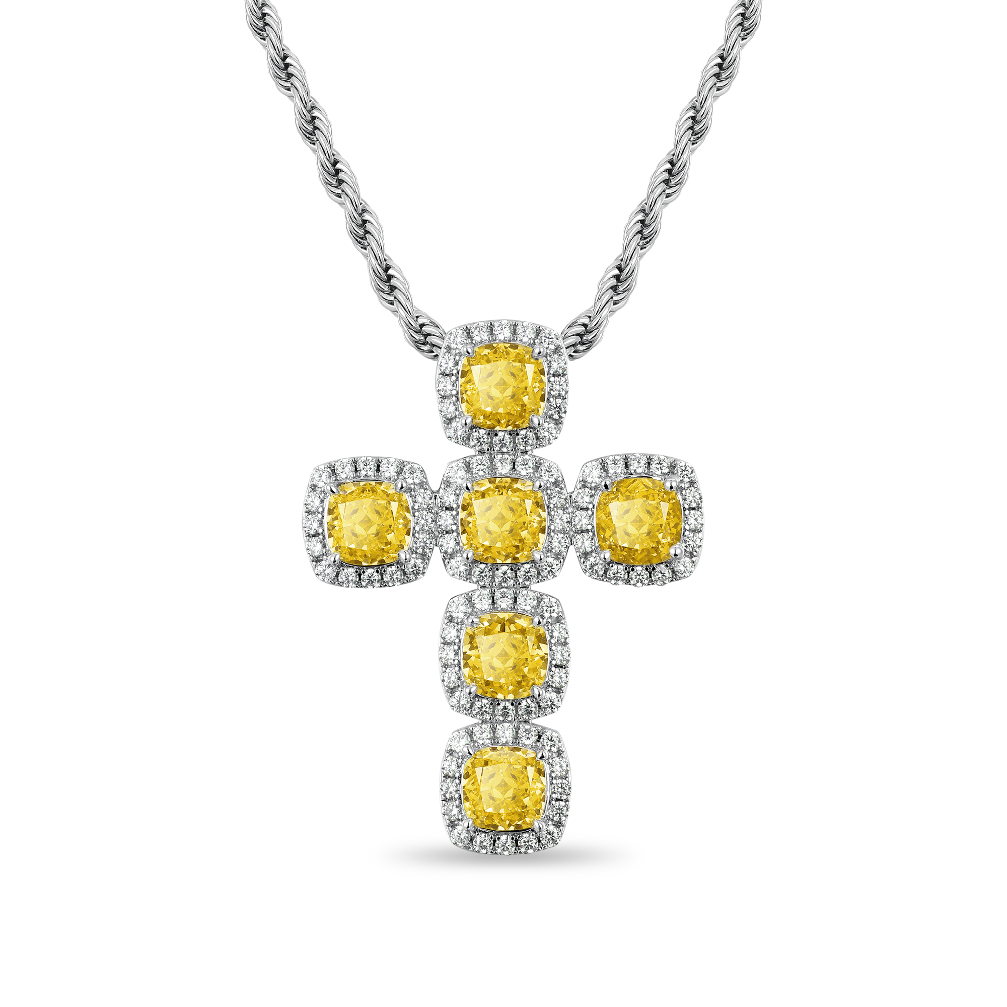 37mm Flower Cut Gemstone Cross Pendant