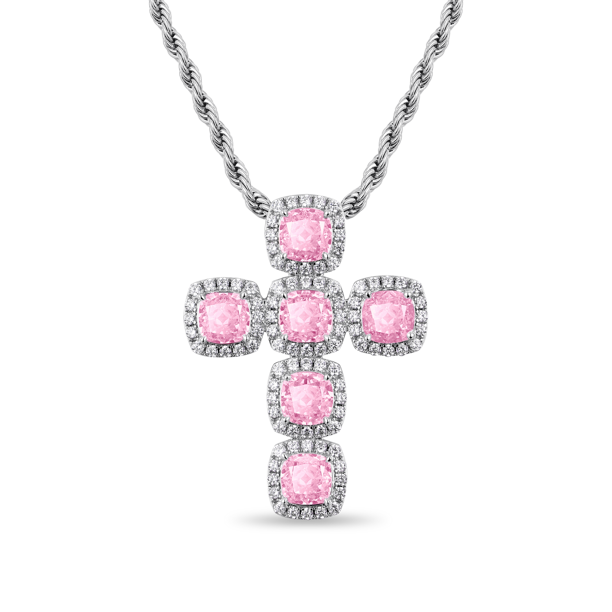 Radiant Cut Cross Pendant - Fancy Light Pink