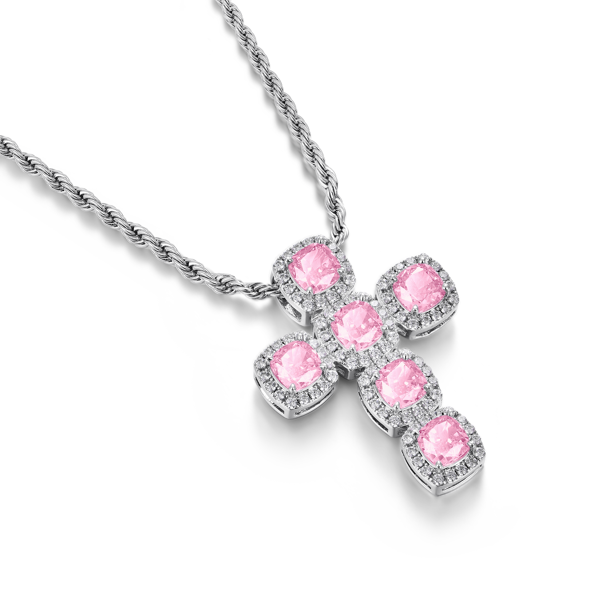 Radiant Cut Cross Pendant - Fancy Light Pink