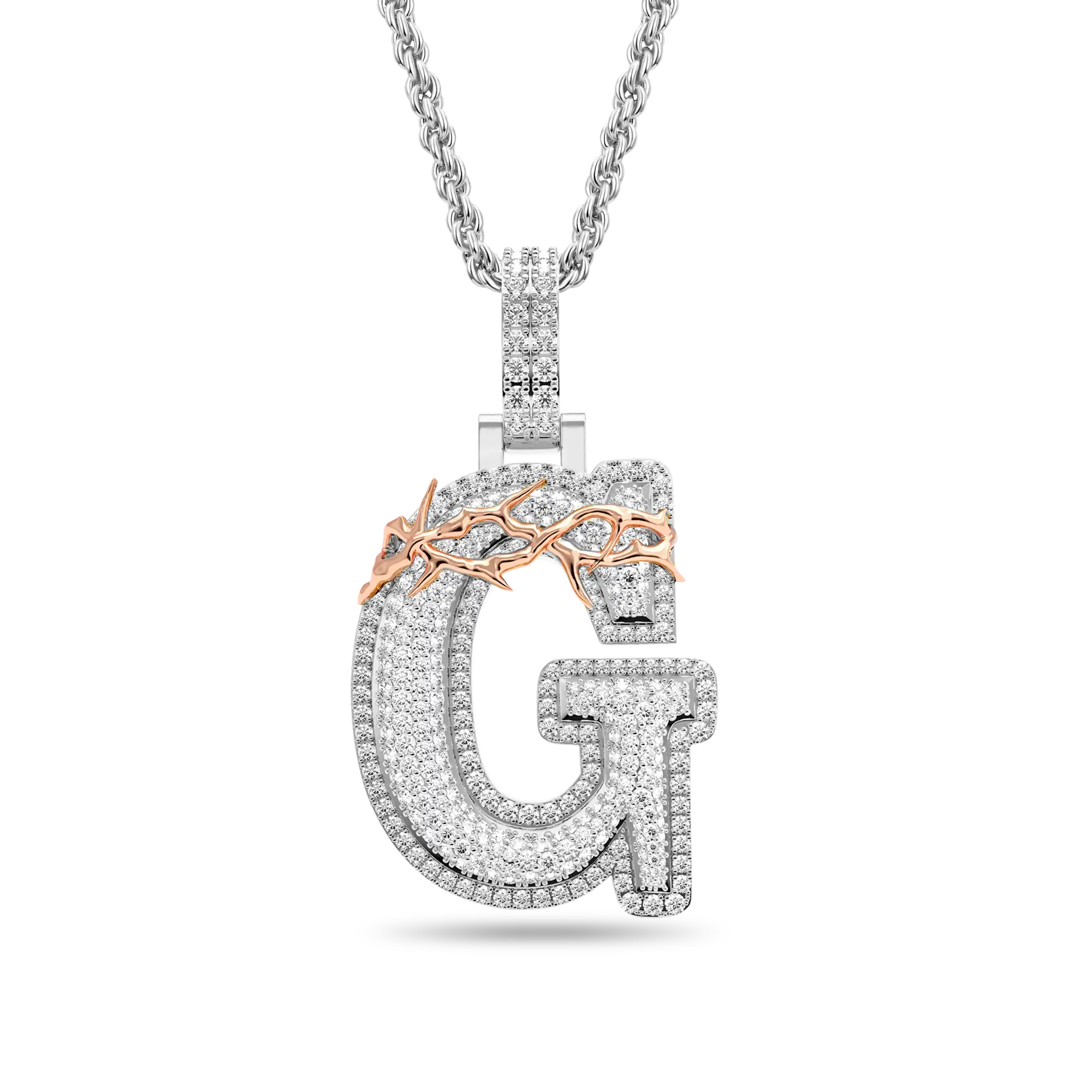 Custom Crown of Thorns Initial Letter Pendant