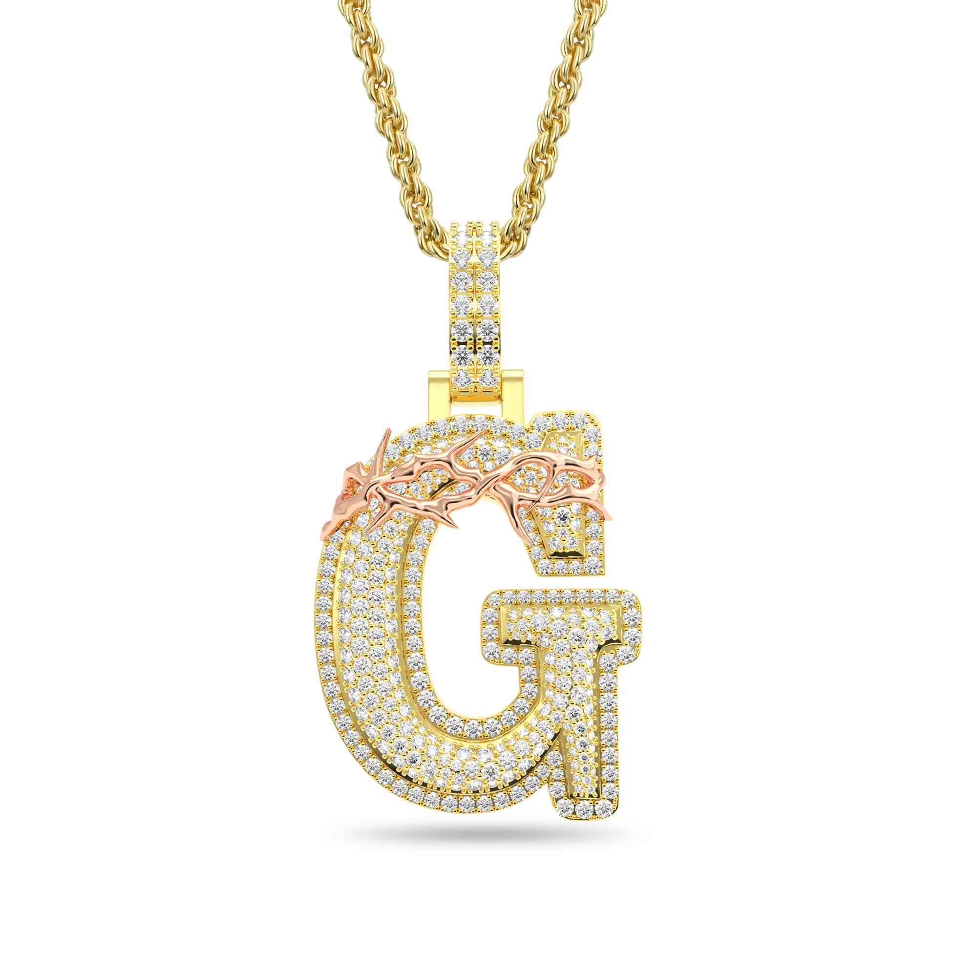 Custom Crown of Thorns Initial Letter Pendant