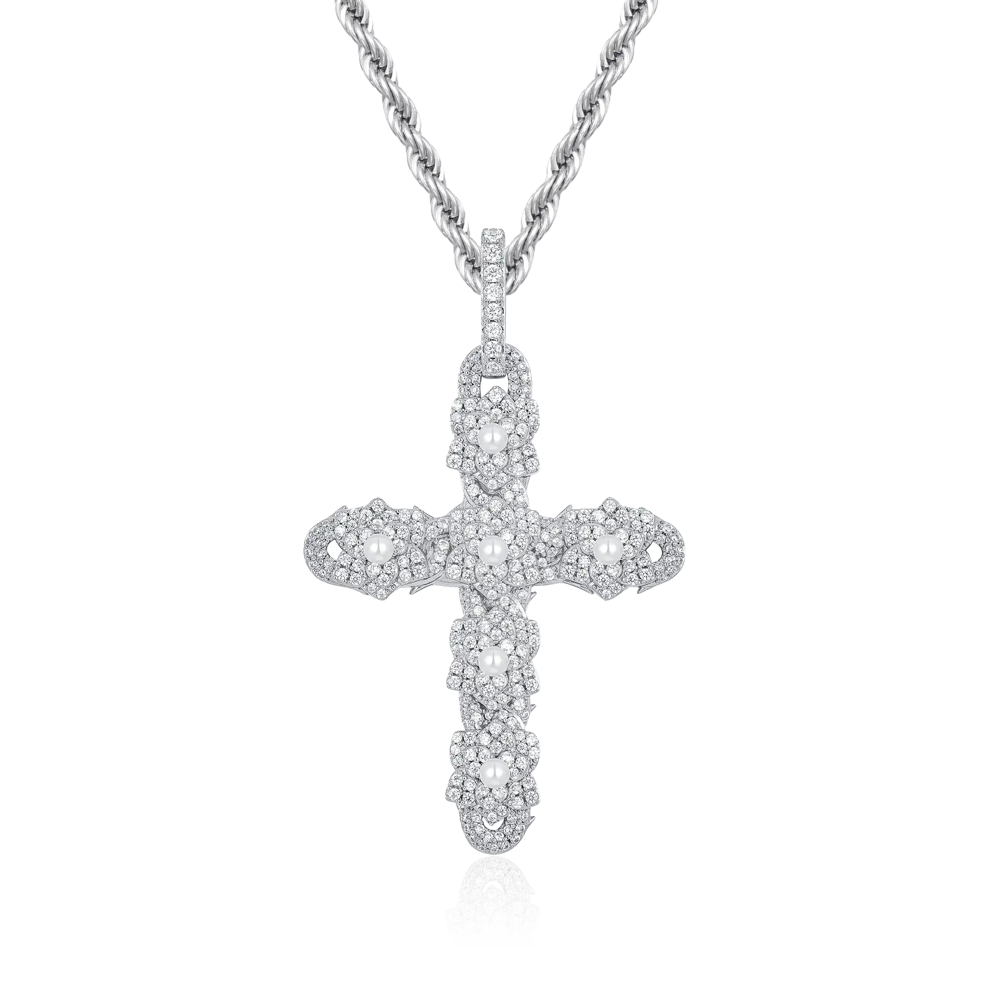 Pearl Rose Cross Pendant