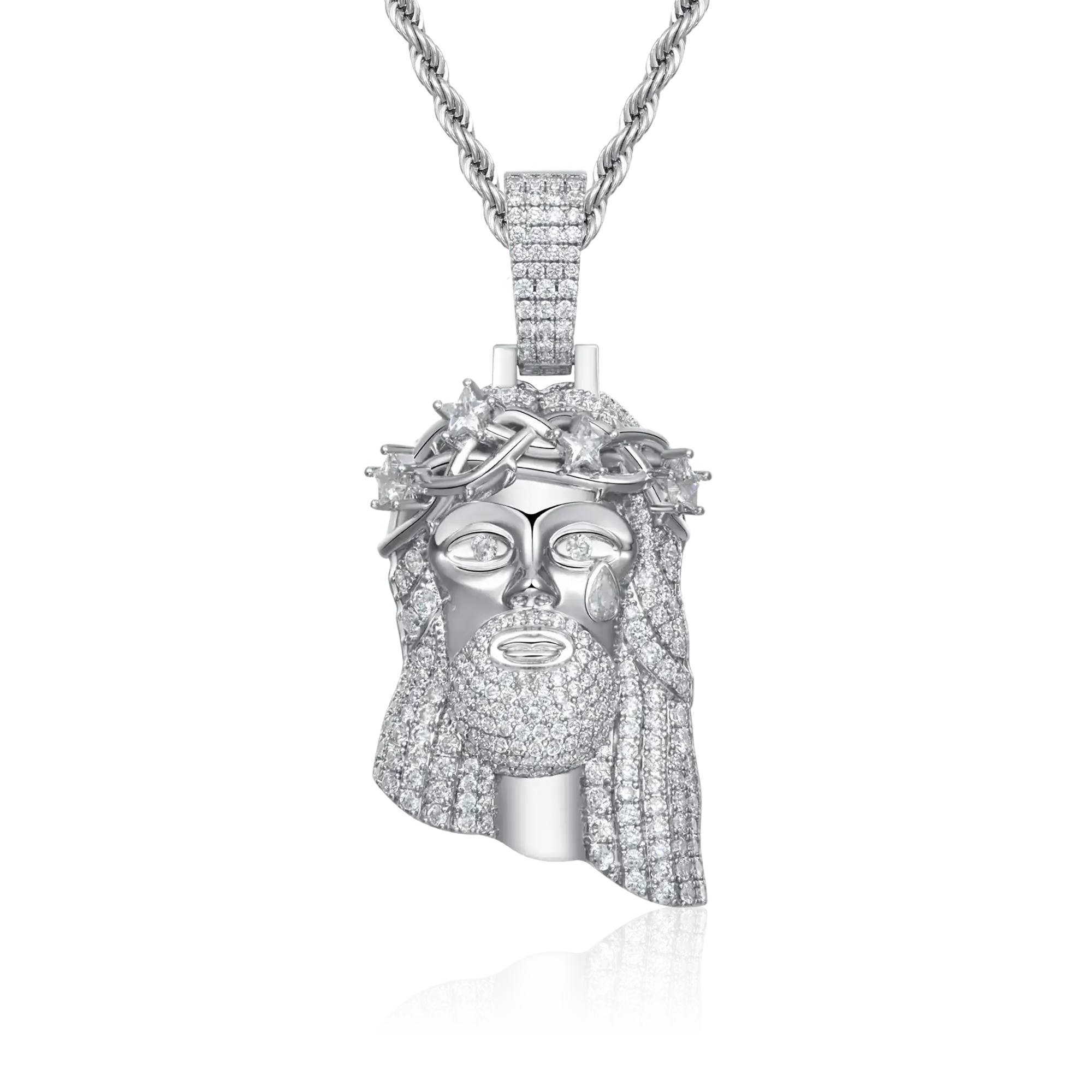 White Gold Stellar Jesus Pendant - Medium