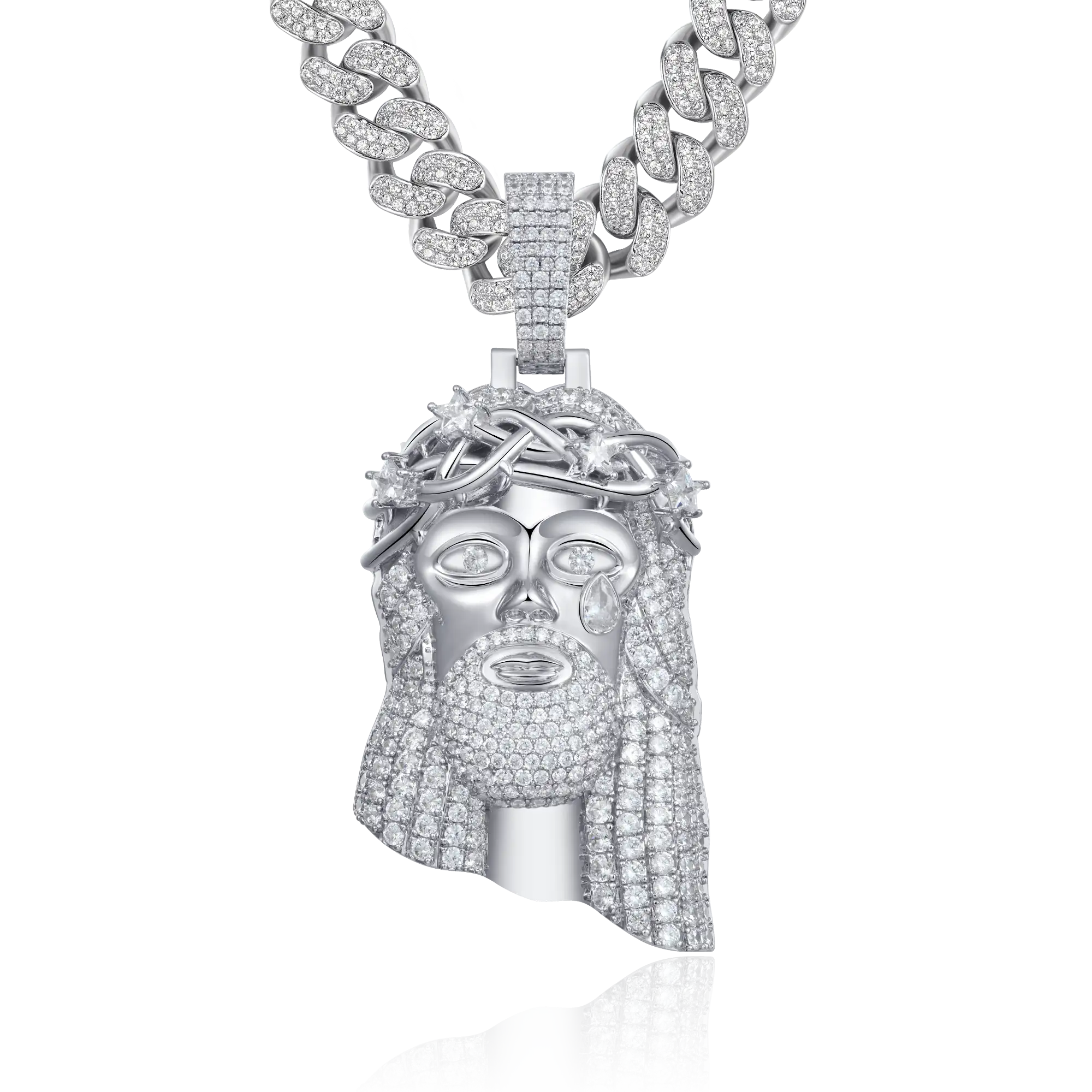 White Gold Stellar Jesus Pendant - Large