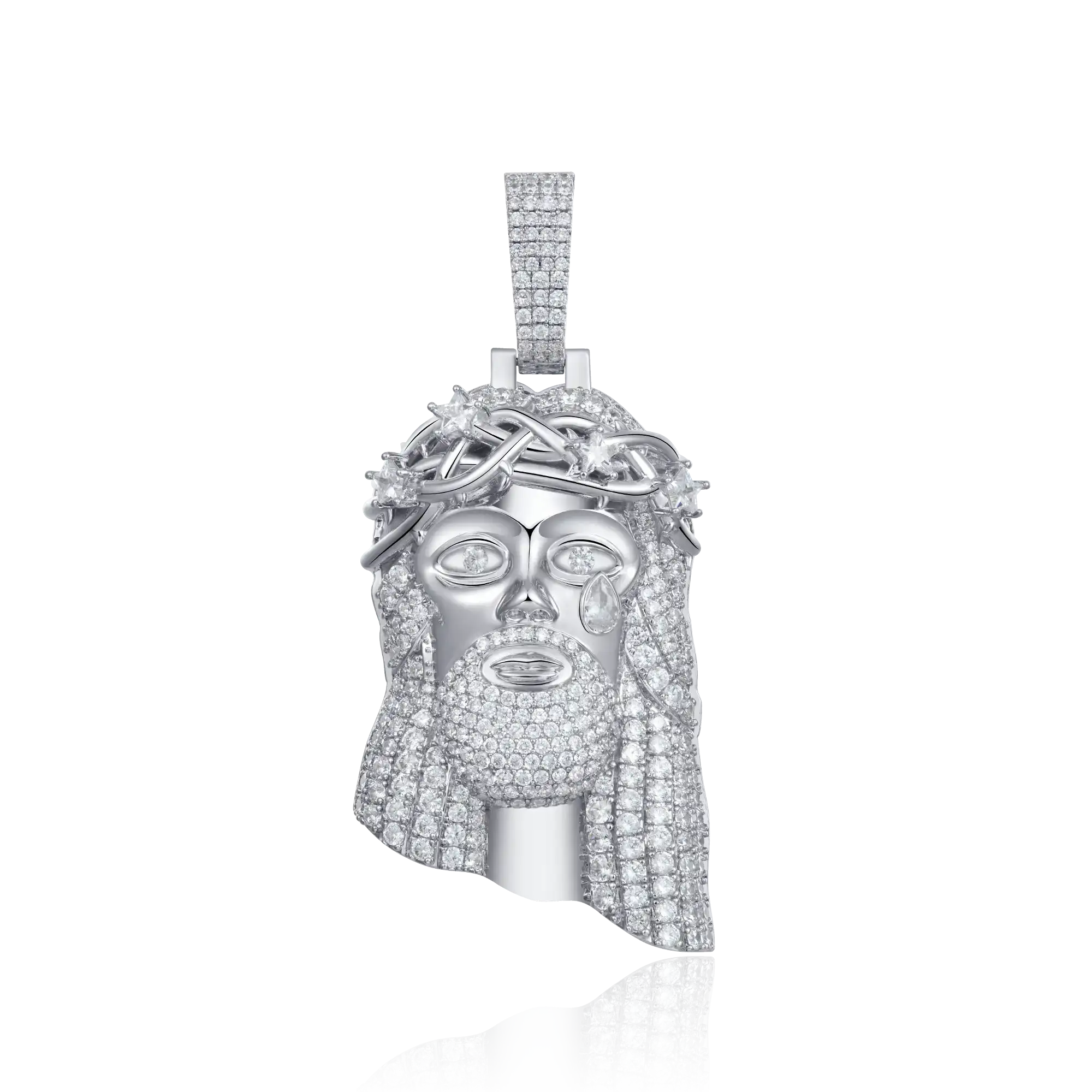 Women's White Gold Stellar Jesus Pendant - Large