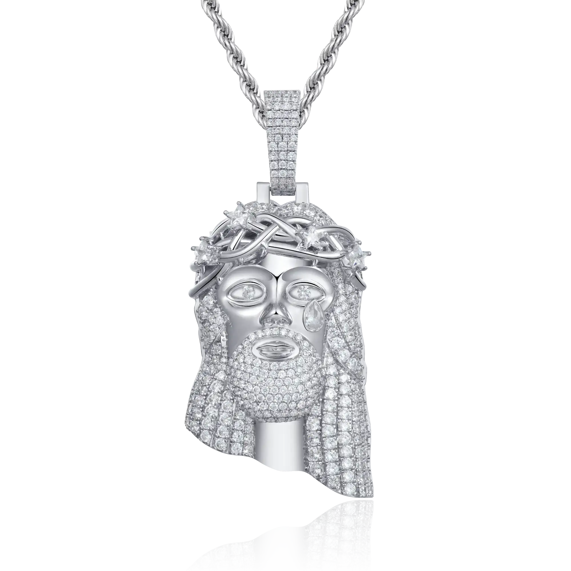 Women's White Gold Stellar Jesus Pendant - Large