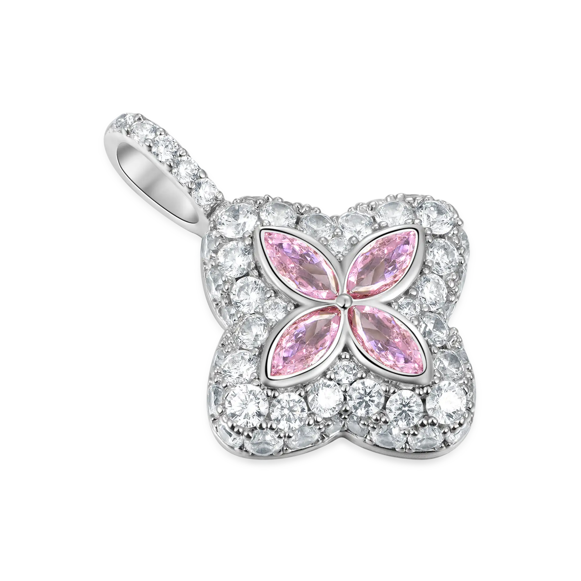 Moissanite Luminous Clover Pendant - Pink Diamond