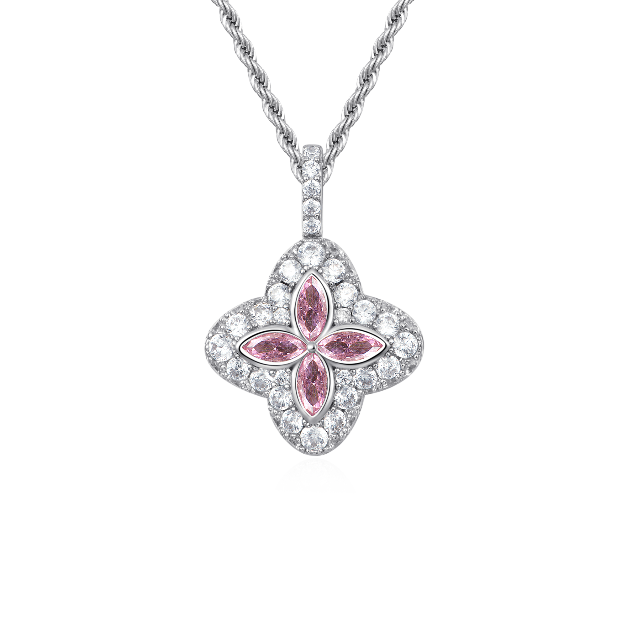 Iced Luminous Clover Pendant - Pink Diamond