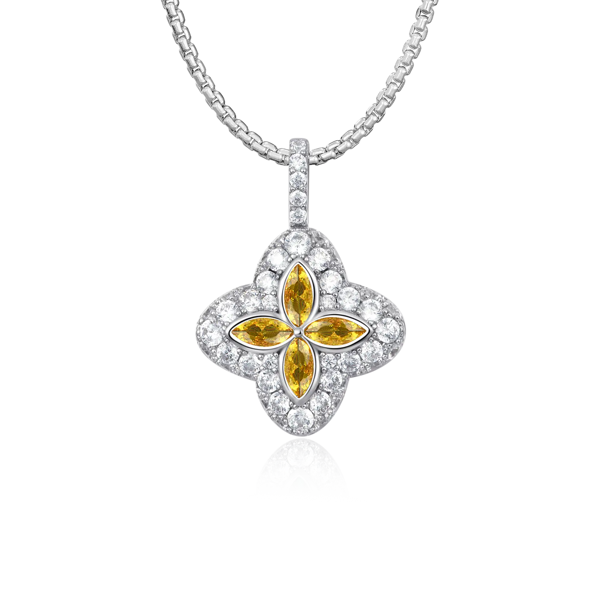 Iced Luminous Clover Pendant - Yellow Diamond