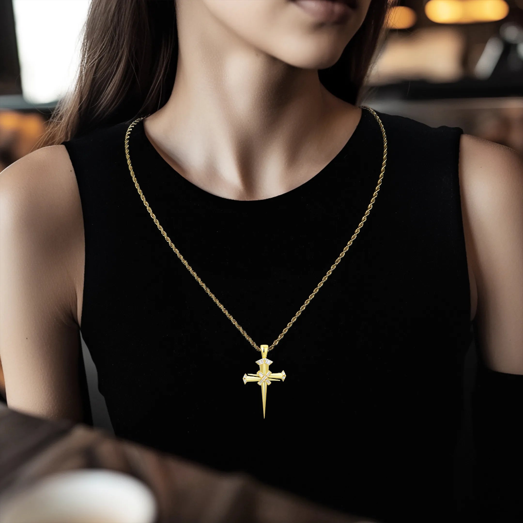 Moissanite Sacred Mercy Nail Cross Pendant