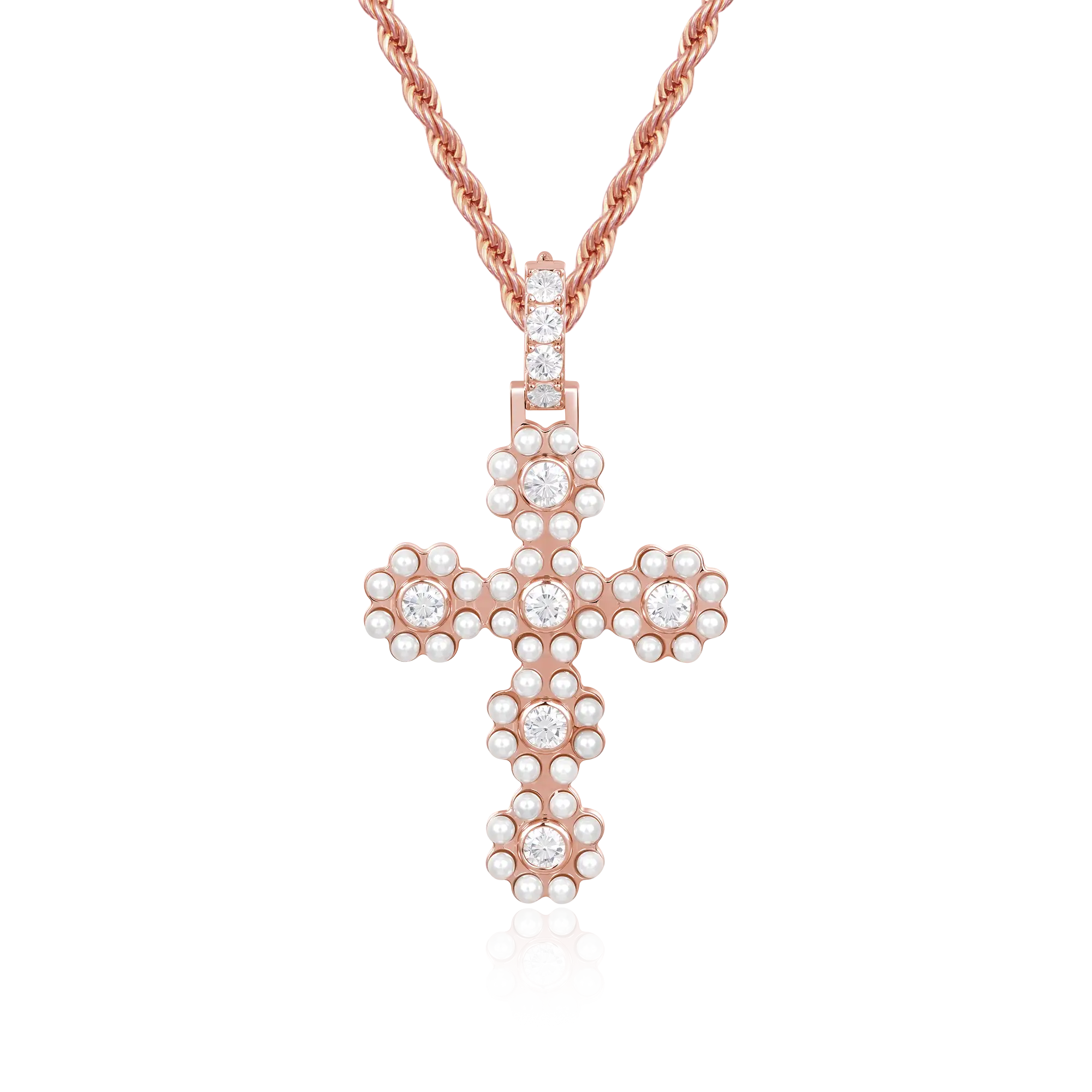 Halo Pearl Brilliant Cross Pendant