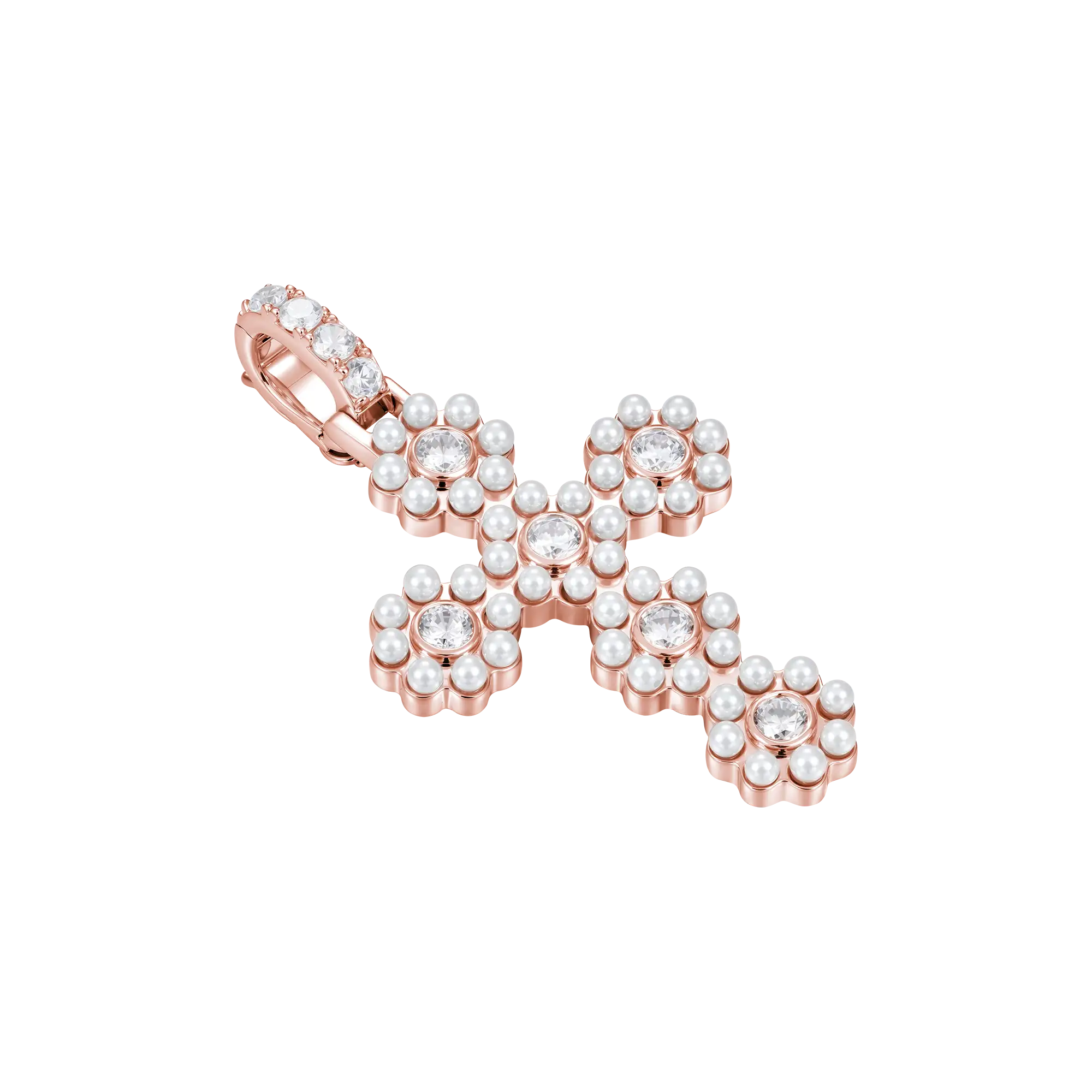 Halo Pearl Brilliant Cross Pendant