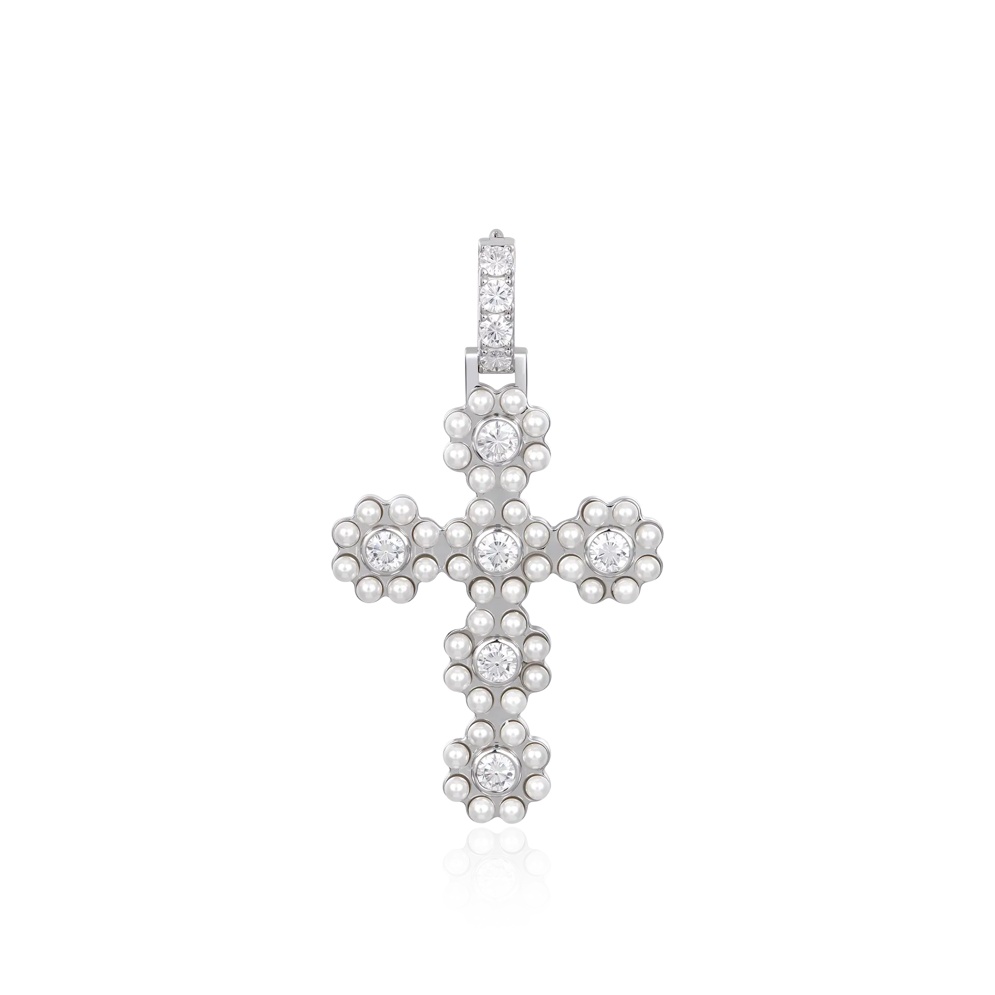 Halo Pearl Brilliant Cross Pendant