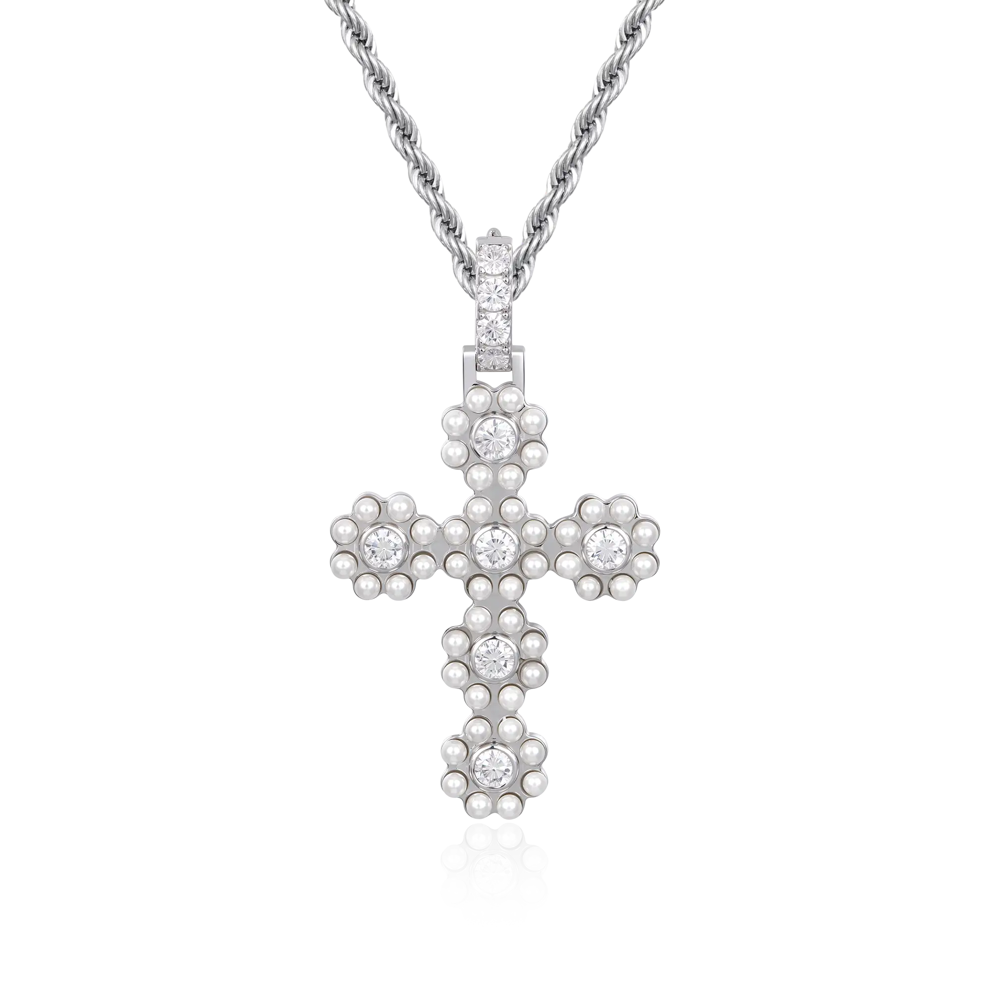 Halo Pearl Brilliant Cross Pendant