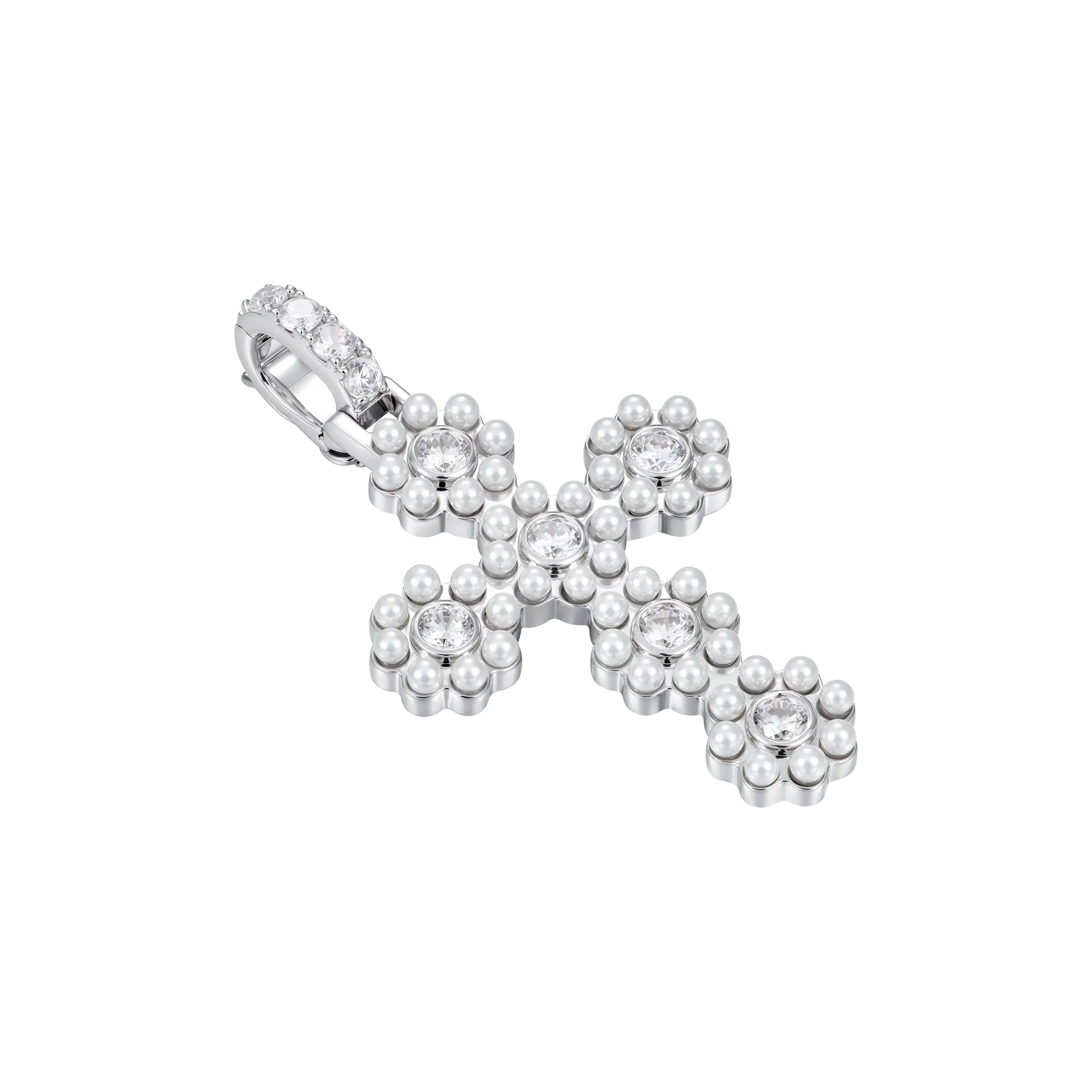 Halo Pearl Brilliant Cross Pendant