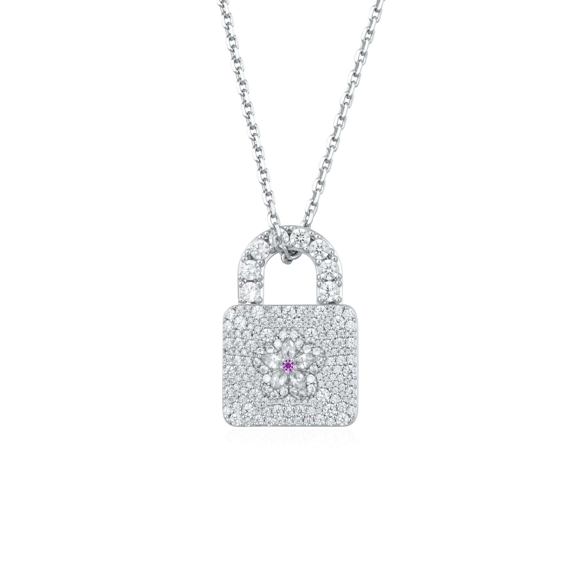 Cherry Blossom Lock Pendant 18K White Gold Plated 30mm – APORRO