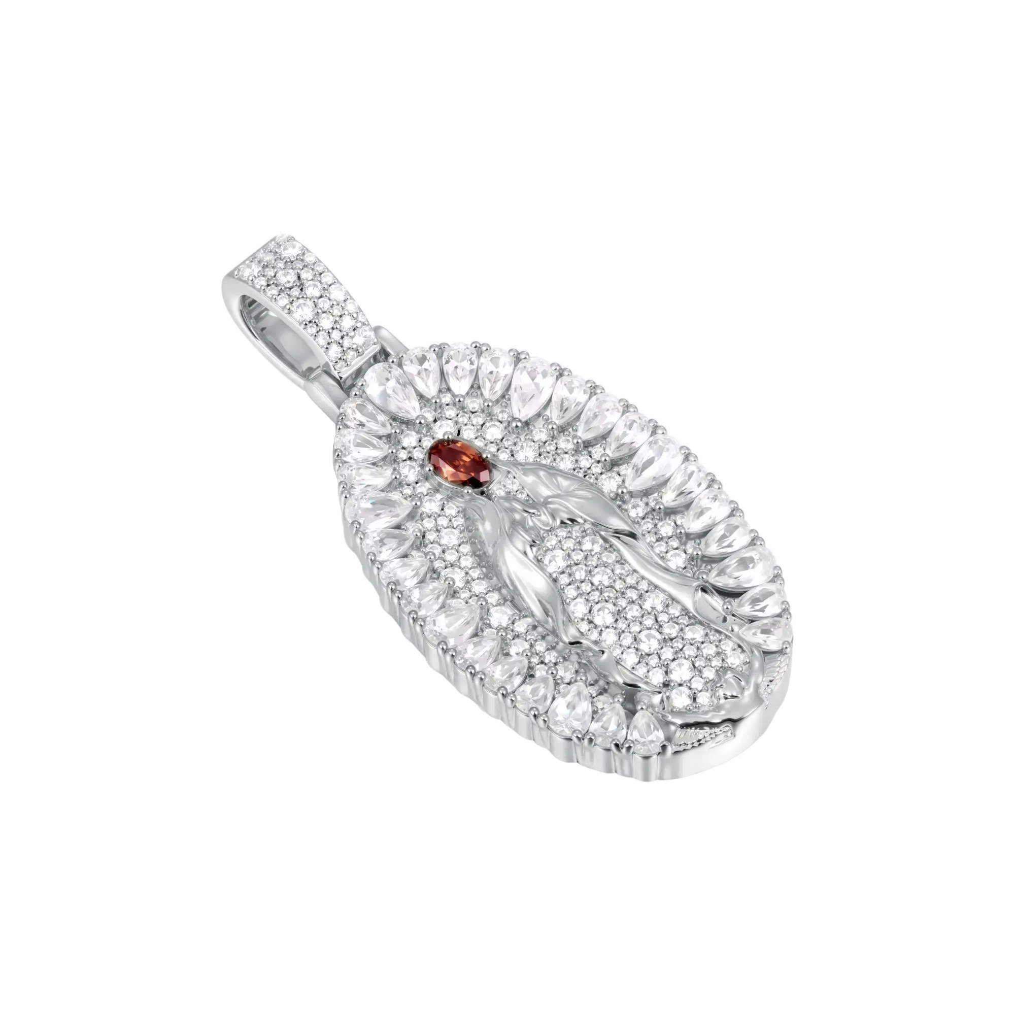 Brilliant Pear Halo Virgin Mary Pendant