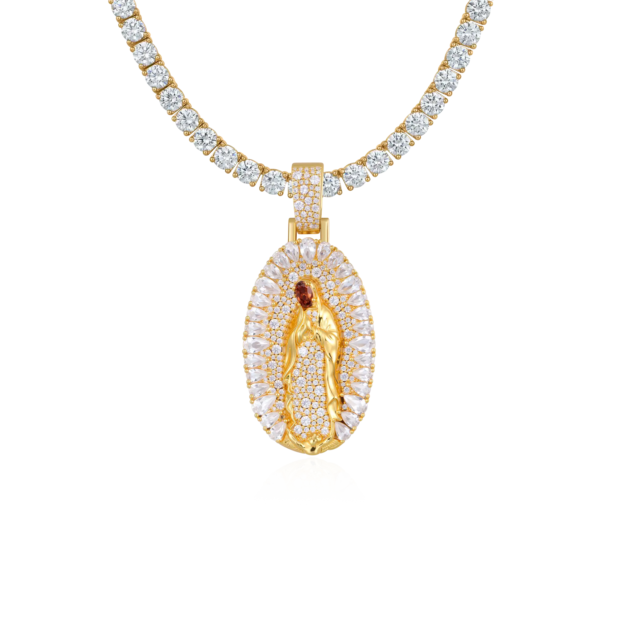 Brilliant Pear Halo Virgin Mary Pendant 38mm Iced Out Charm – APORRO