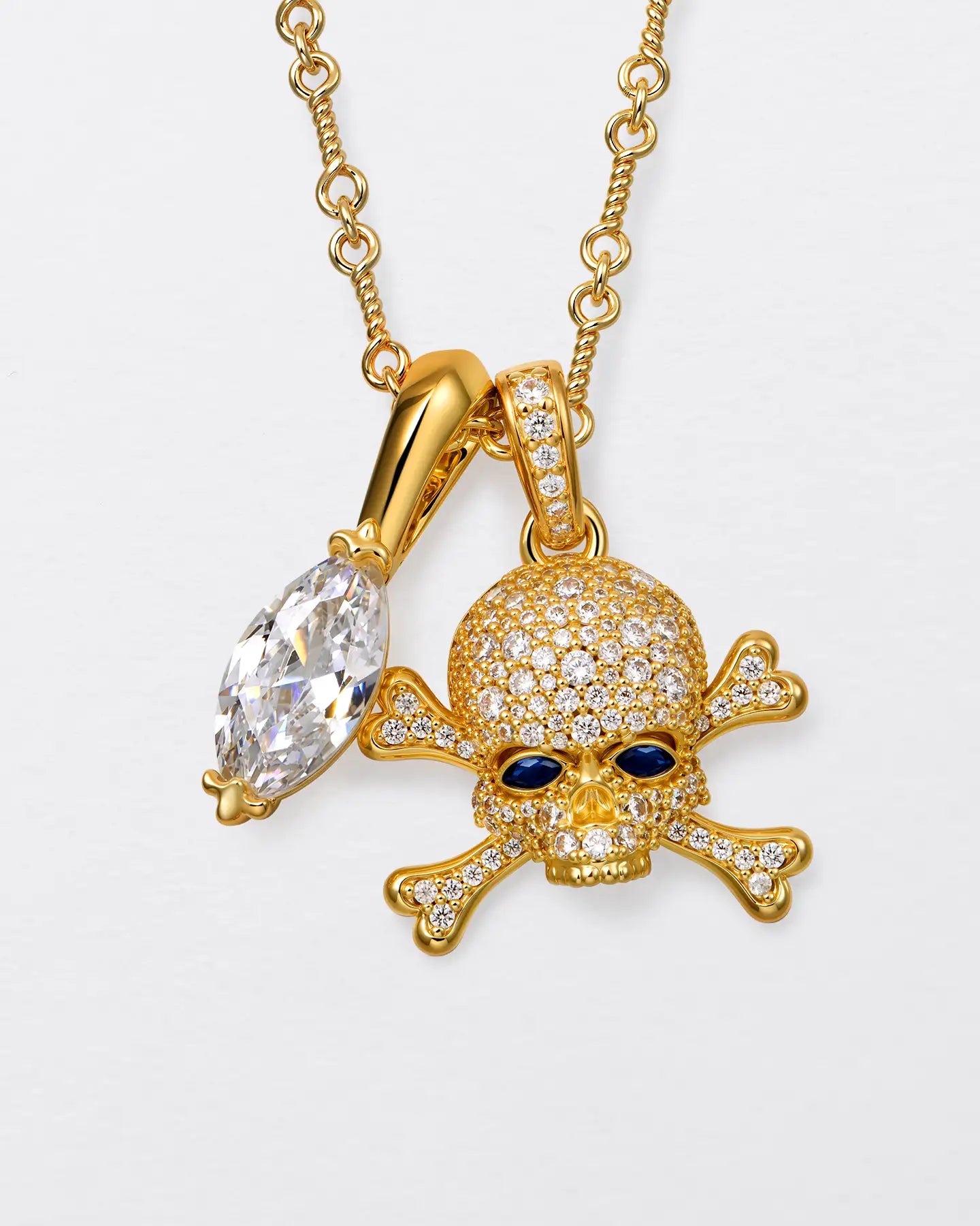 Blue-Eyed Skull Pendant Set, 5A CZ, 22K Yellow Gold – APORRO