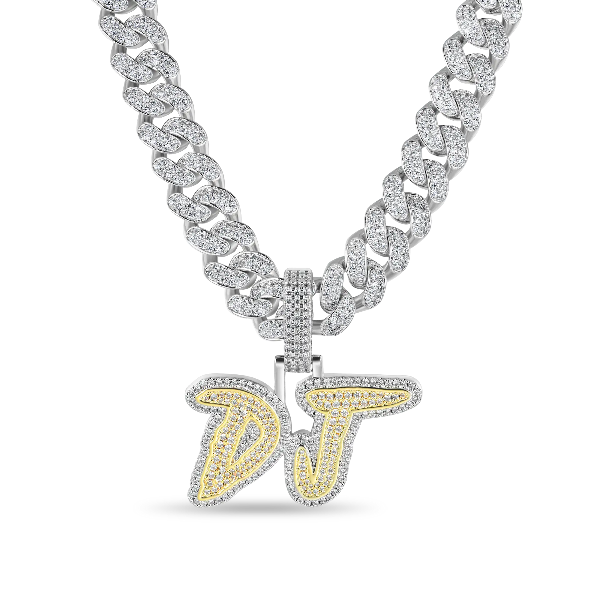Custom Moissanite Double Layers Coke Boys Gold Font Name Pendant