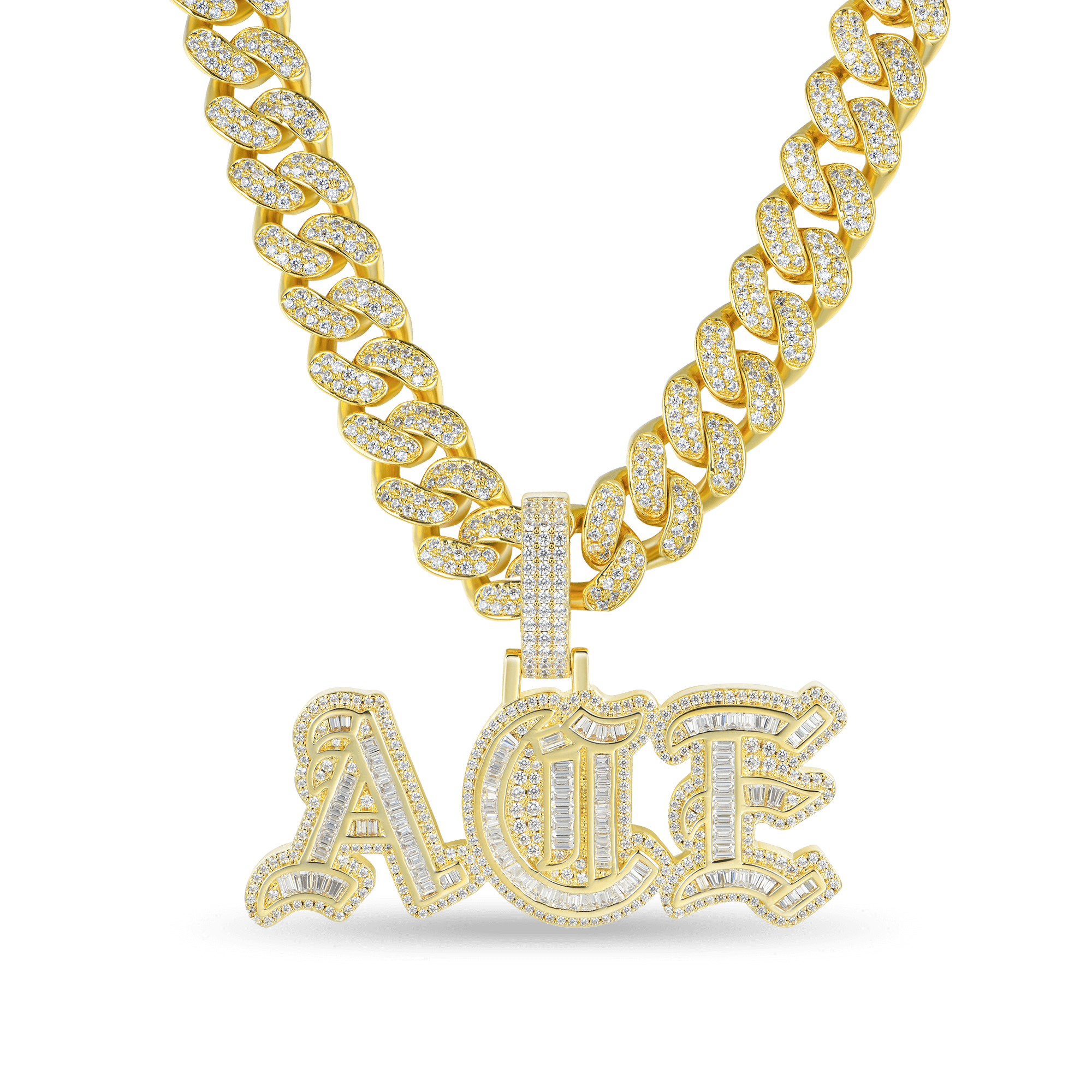 Custom Baguette Cut Old English Font Pendant APORRO