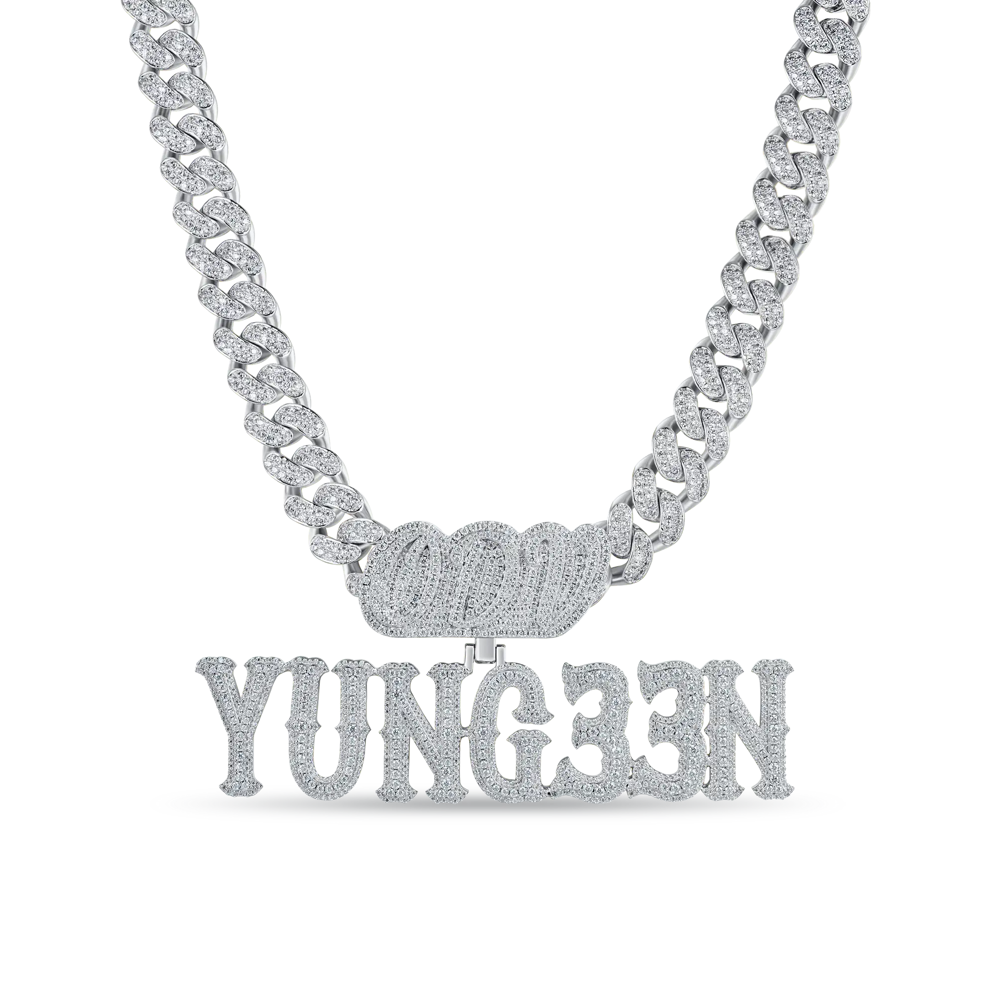 Custom Moissanite Bosox Font/Number Gold Name Pendant