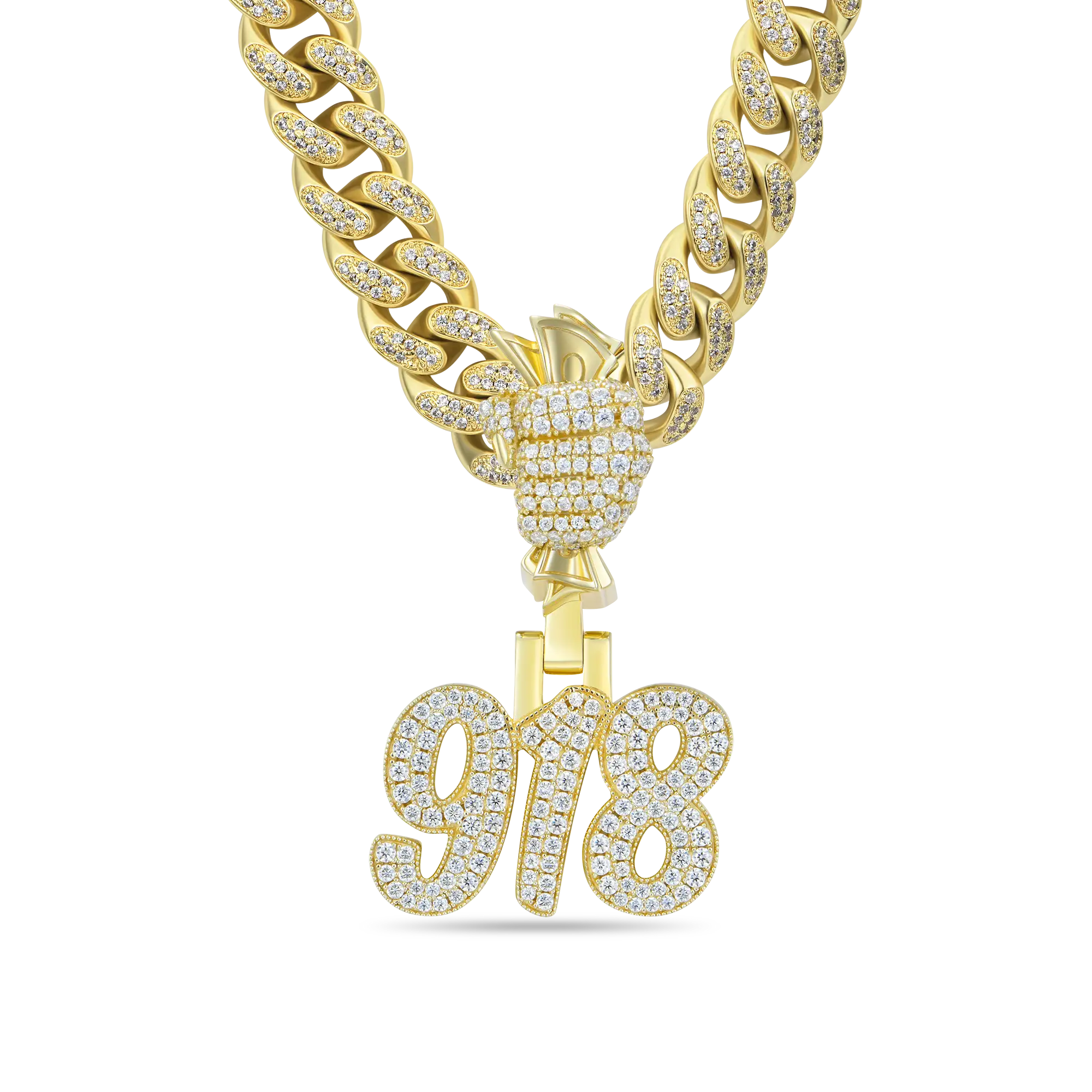 Custom Moissanite Bosox Font/Number Gold Name Pendant