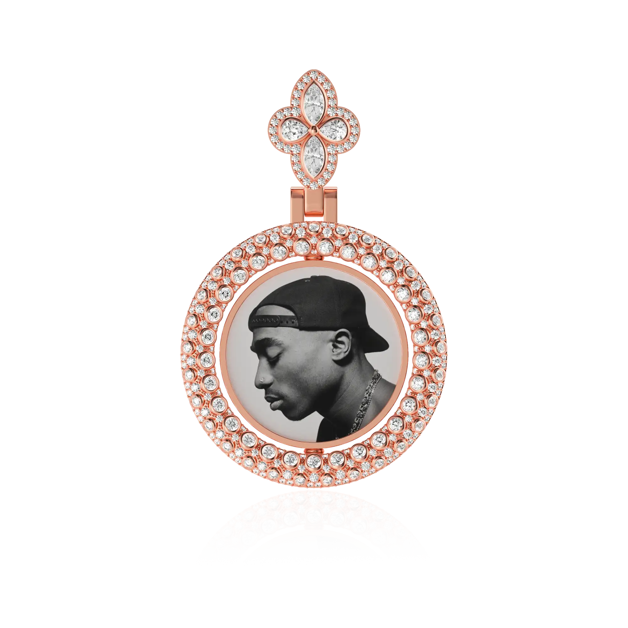 Custom Round Encrusted Photo Pendant