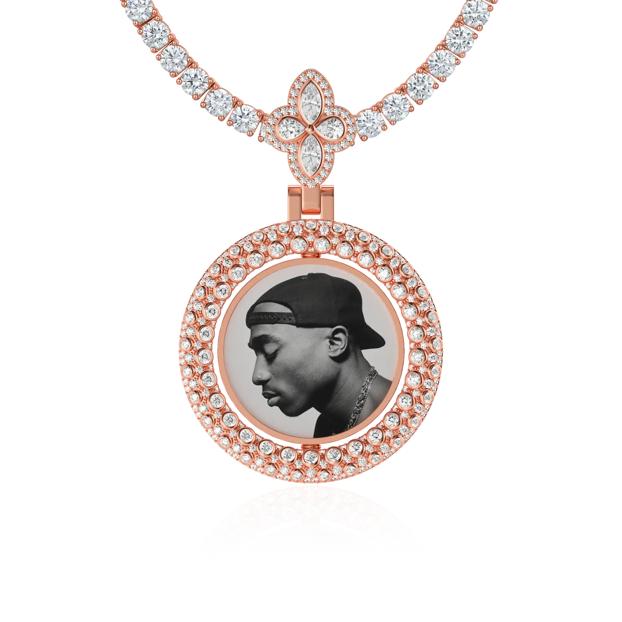Custom Round Encrusted Photo Pendant